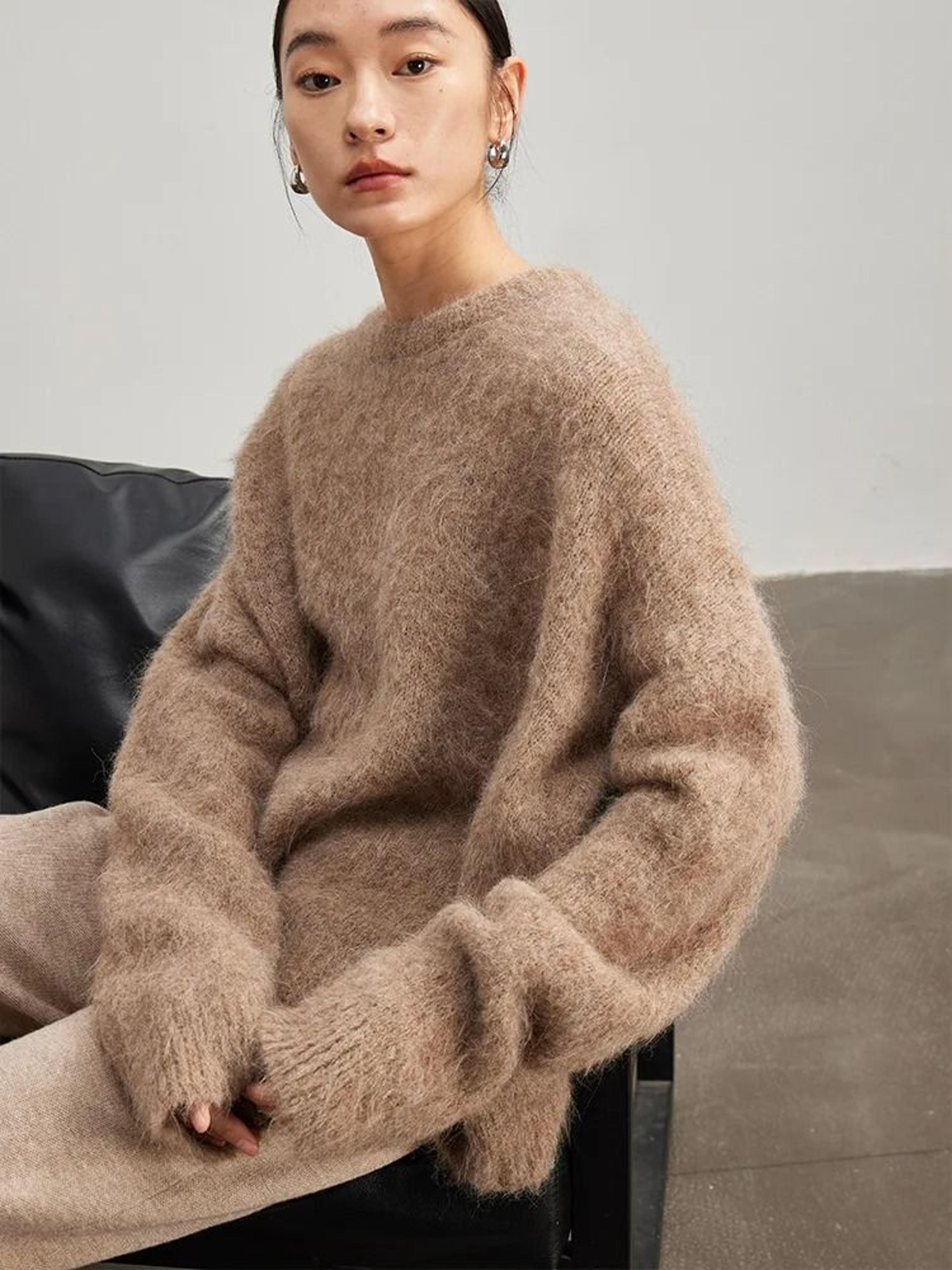 SuyaDream Warm Alpaca Pullover  Loose Dropped Sleeve Luxury Sweater For 2025 FallWinter 1