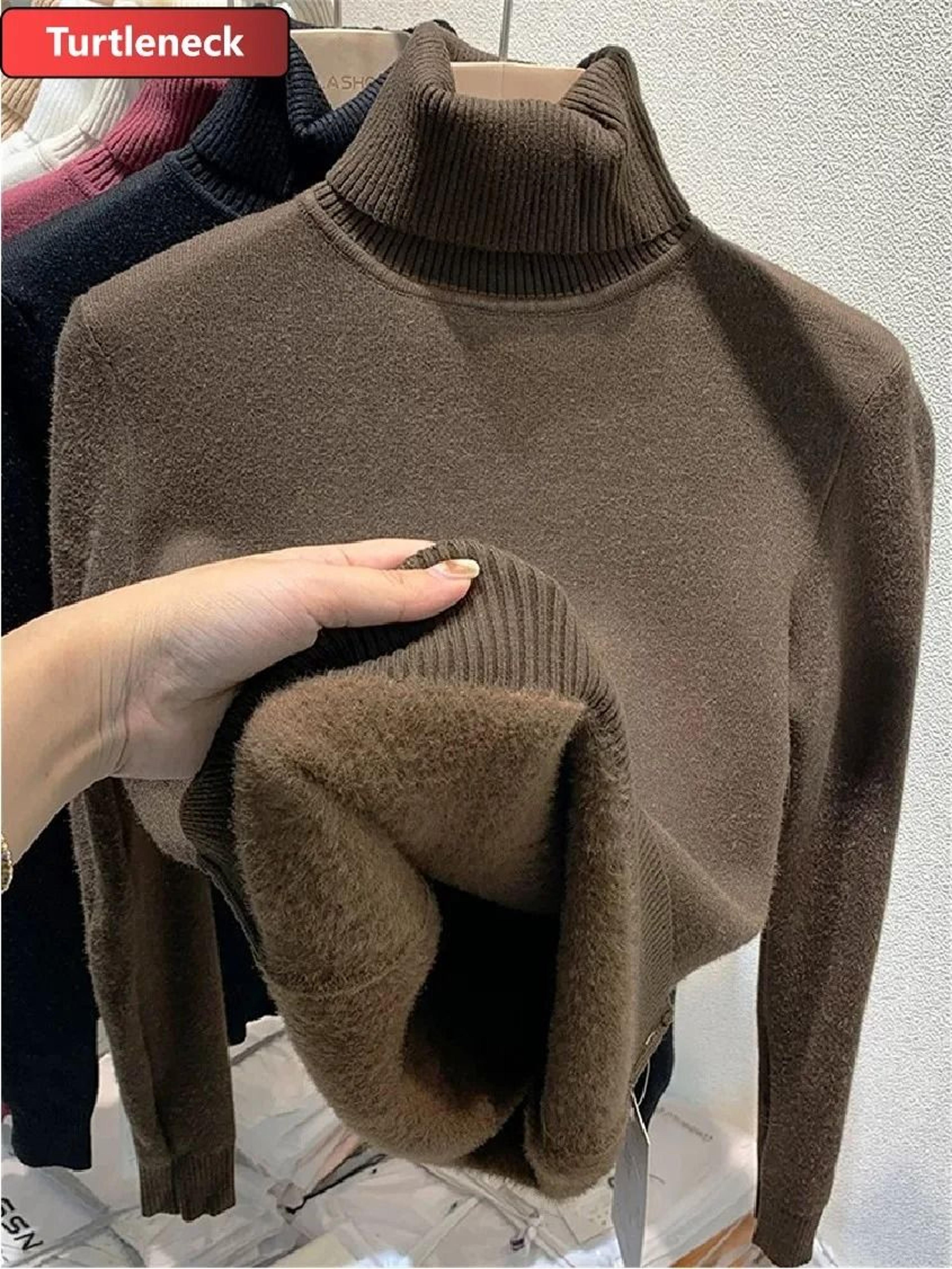 Thicken Velvet Turtleneck Sweater  Korean Fashion Lined Warm Knitted Pullover  Winter Jersey Jumper 6