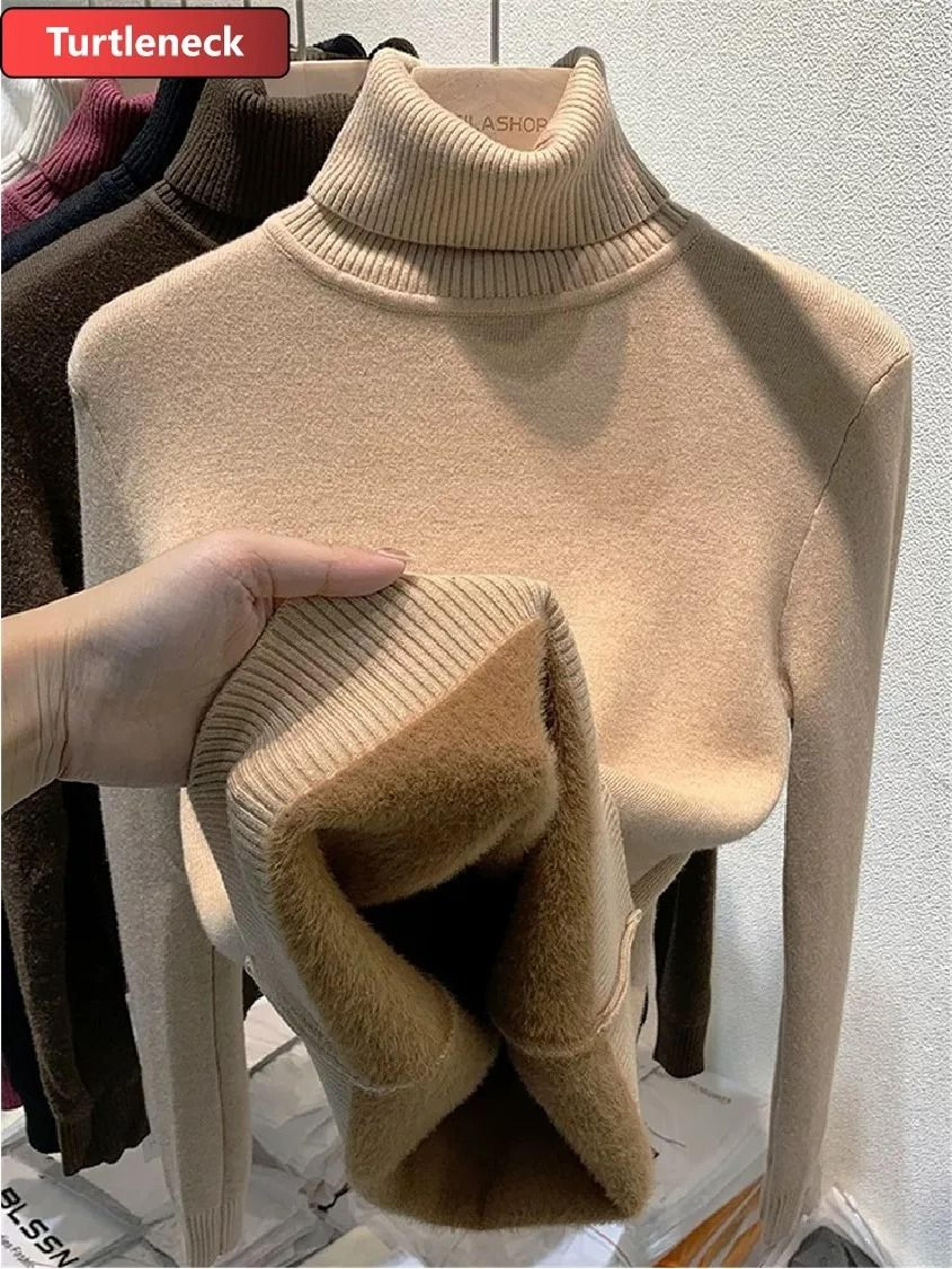 Thicken Velvet Turtleneck Sweater  Korean Fashion Lined Warm Knitted Pullover  Winter Jersey Jumper 11