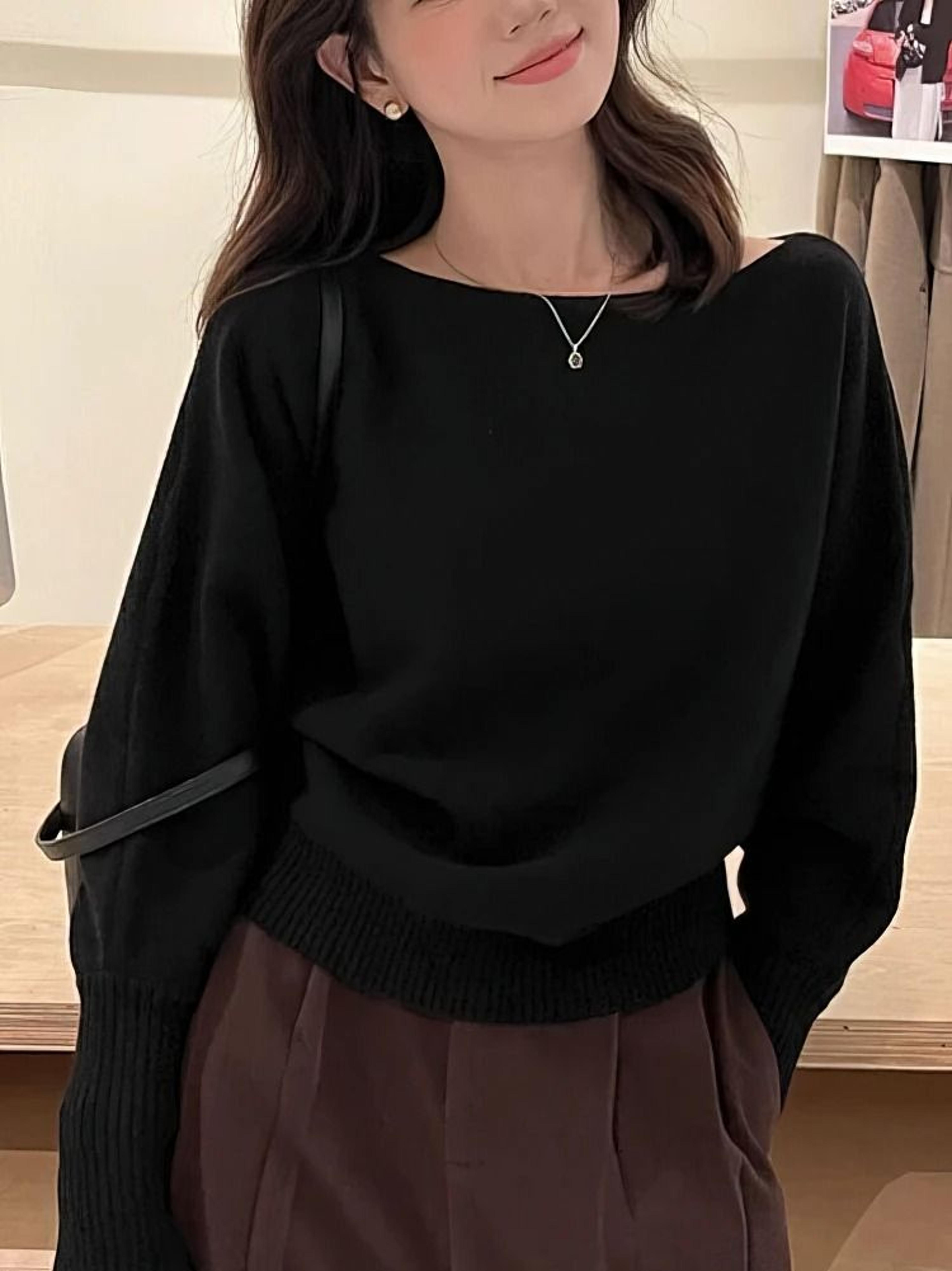 300g Thick Batwing Long Sleeve Pullover  Korean Fashion OffShoulder Sweater  Loose Autumn Outwear 2
