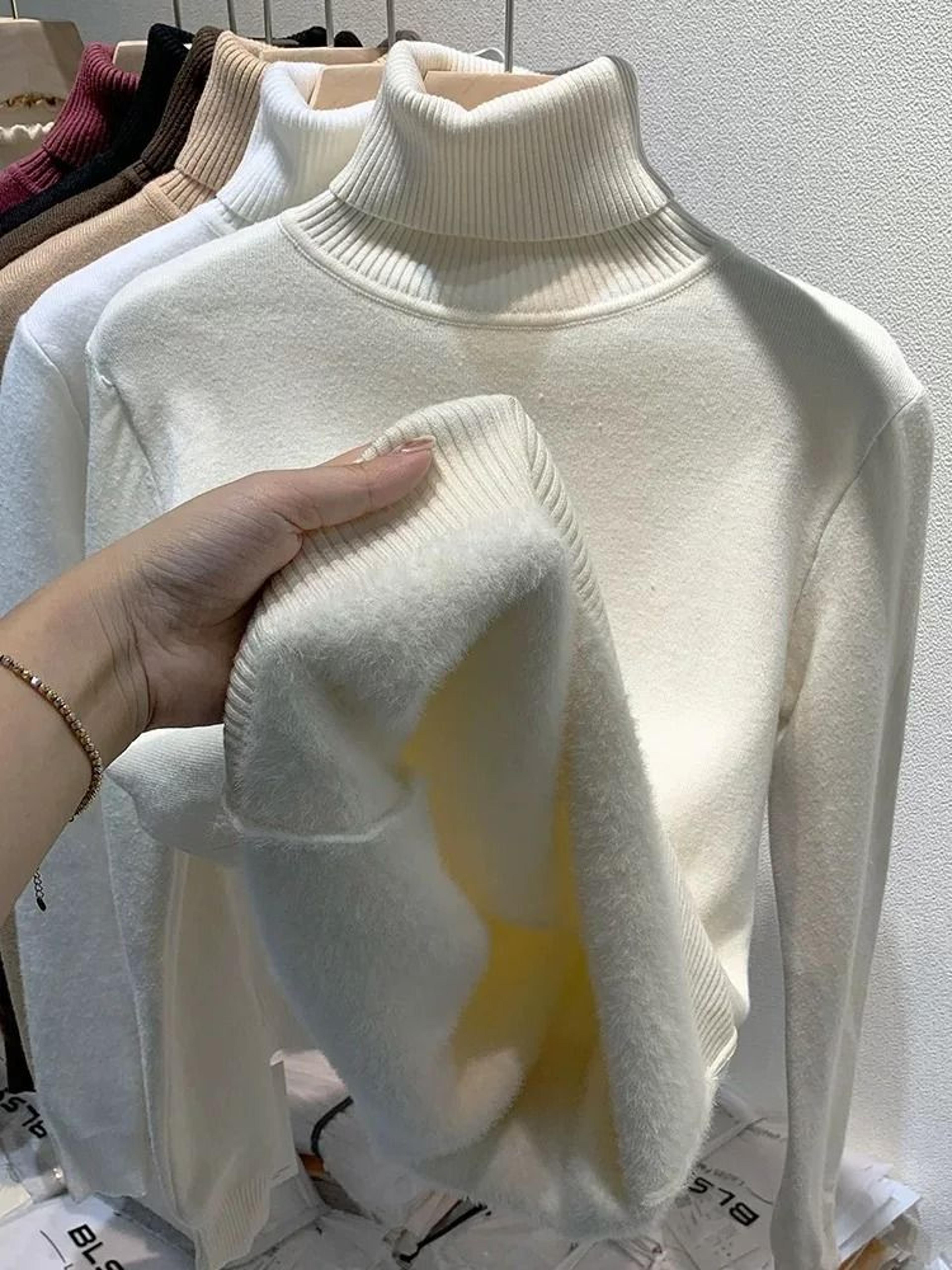Elegant Thicken VelvetLined Turtleneck Sweater  Slim Knit Pullover  Warm Winter Jumper 2