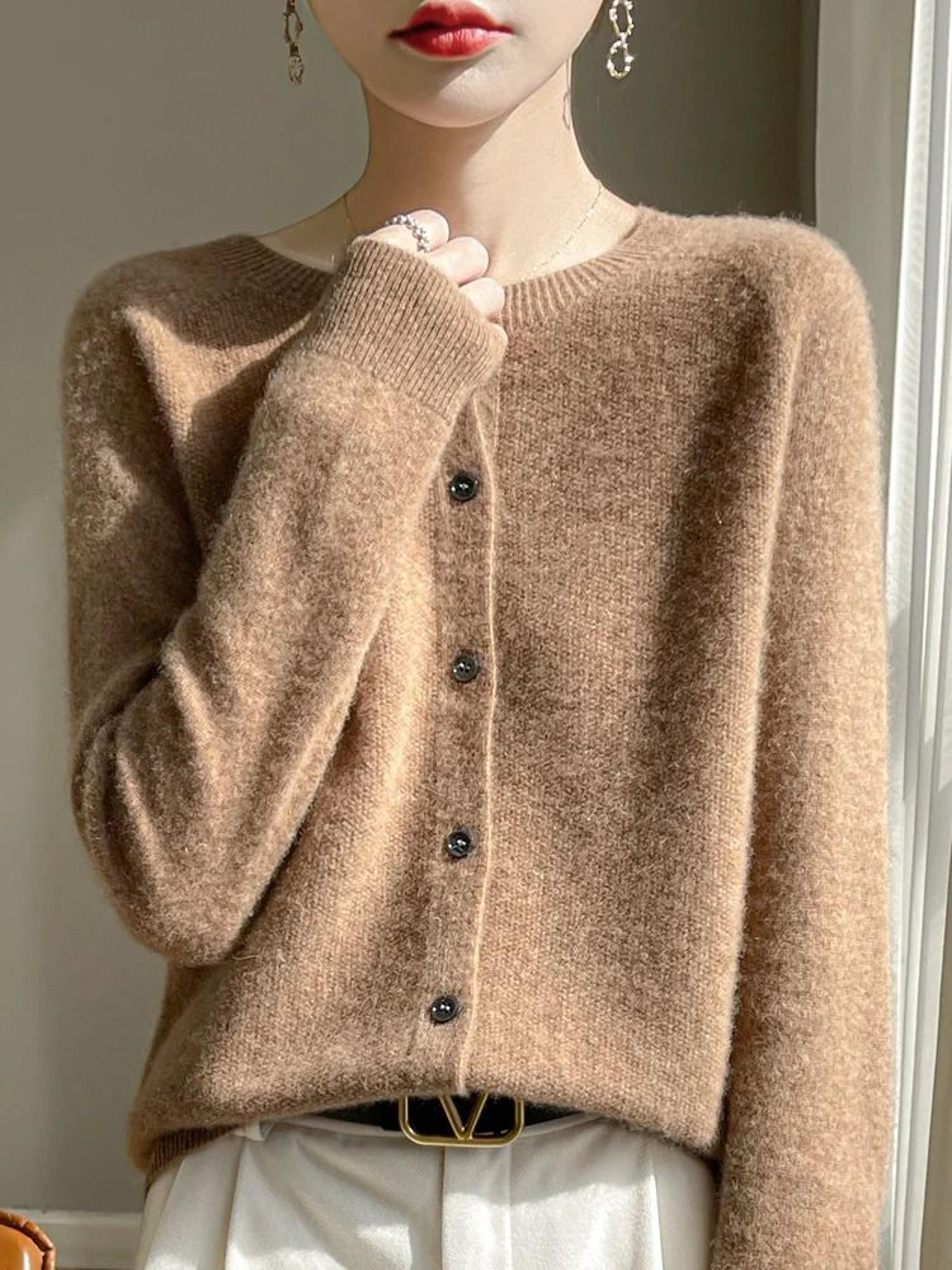 Womens 100 Merino Wool ONeck Cardigan  Soft CashmereTouch OL Buttoned Knitwear 11