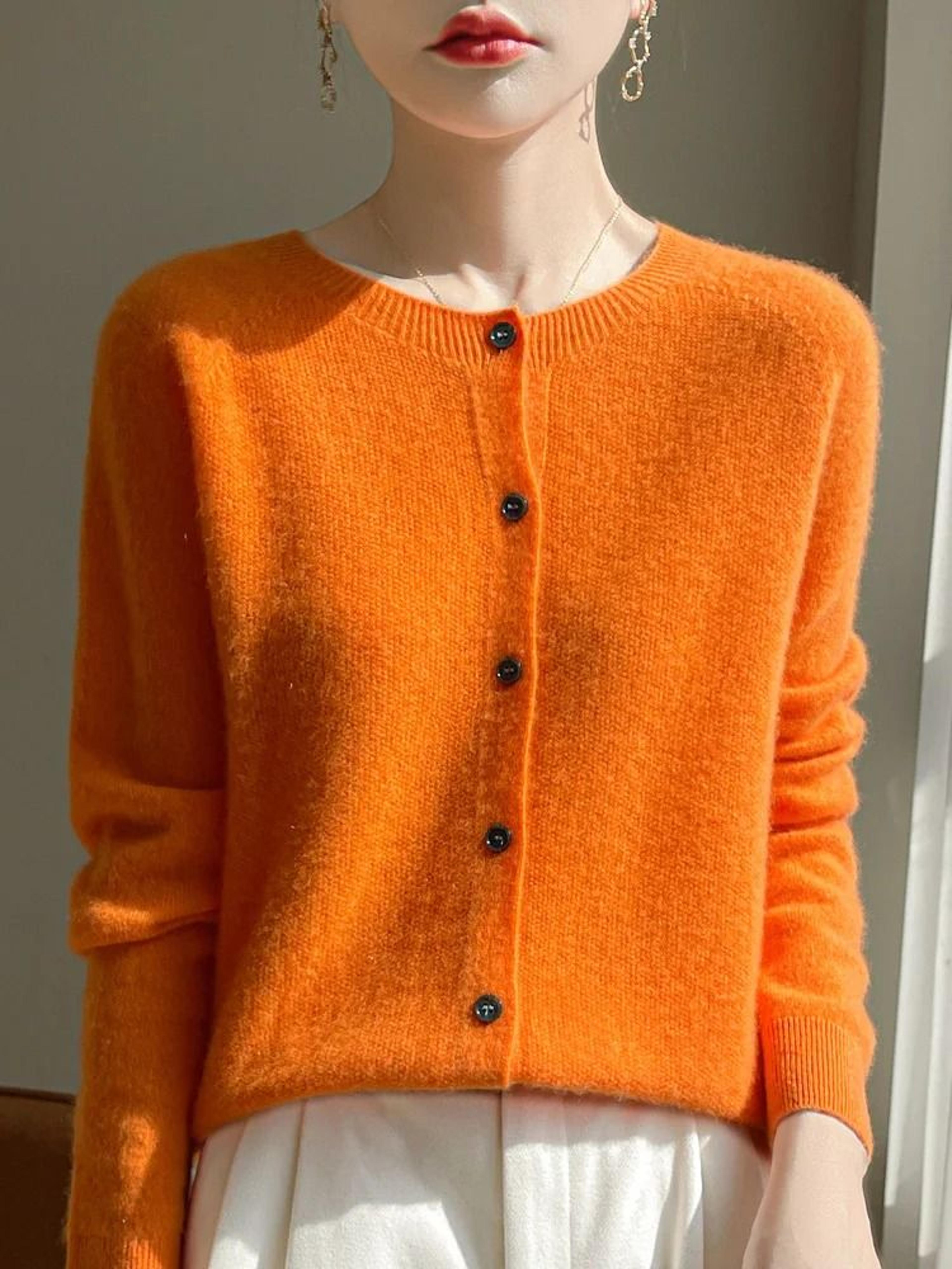 Womens 100 Merino Wool ONeck Cardigan  Soft CashmereTouch OL Buttoned Knitwear 5