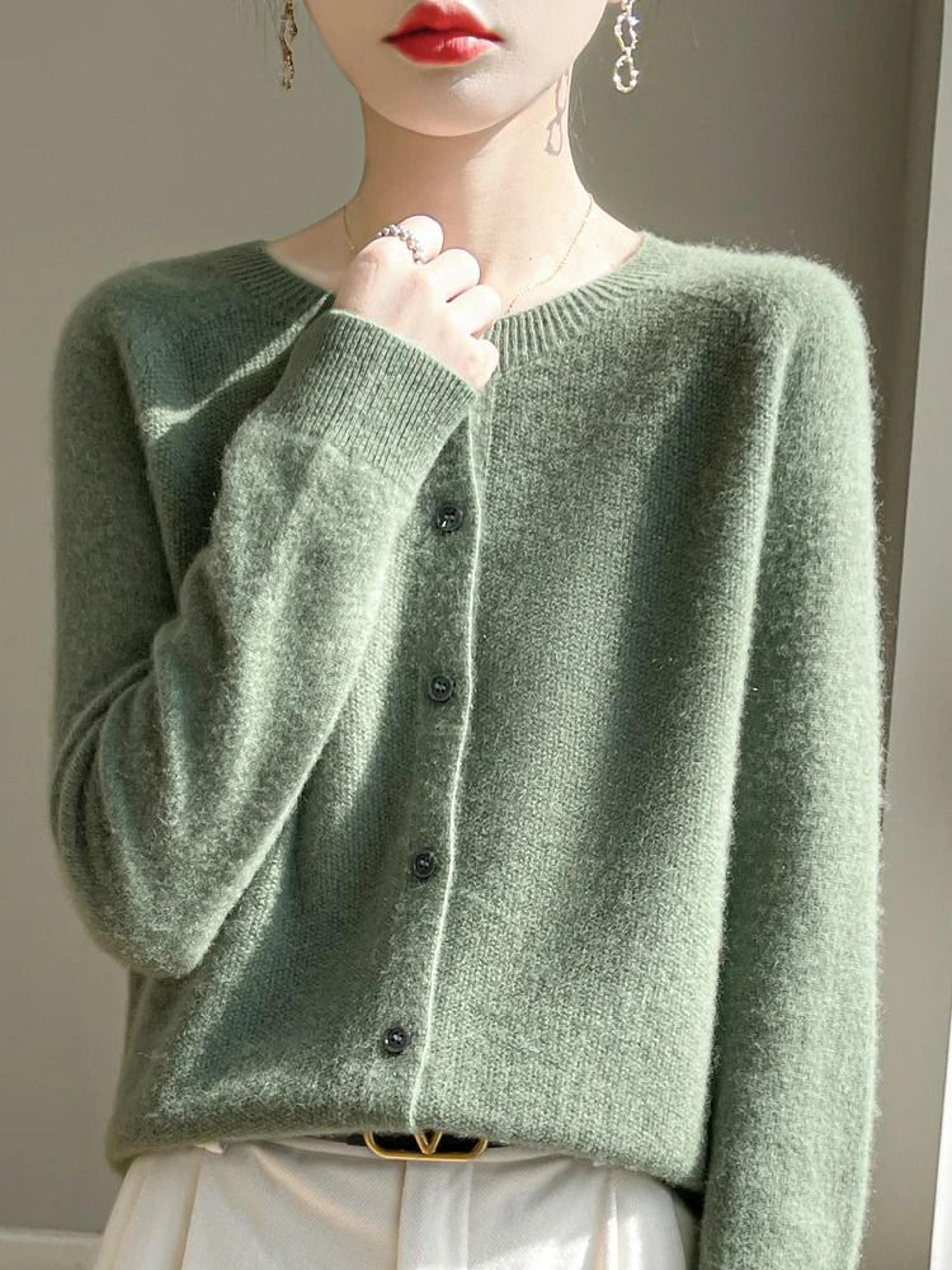 Womens 100 Merino Wool ONeck Cardigan  Soft CashmereTouch OL Buttoned Knitwear 7