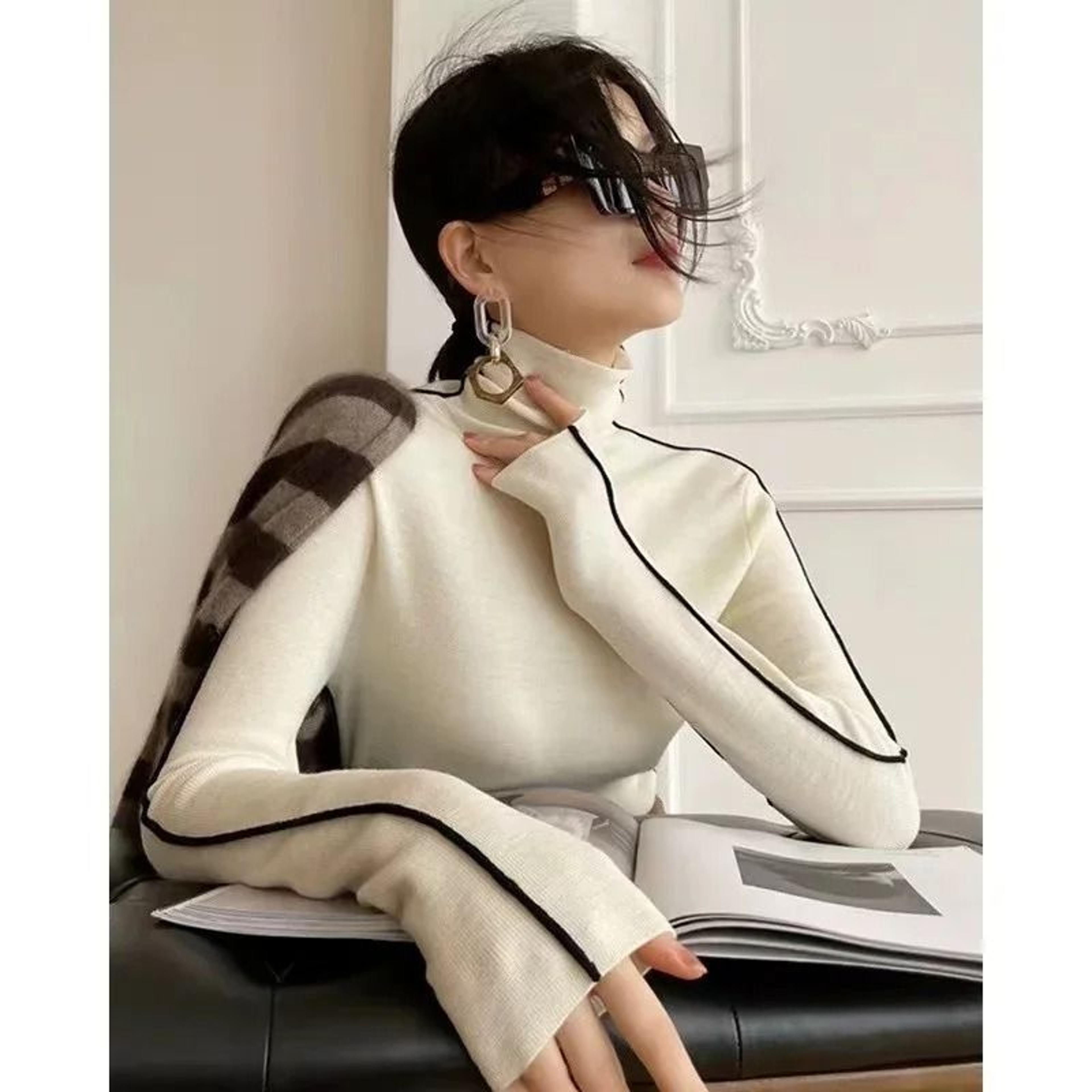 High Neck Knitted Sweater  Trendy AutumnWinter Color Blocking Slim Fit Pullover For Women 5