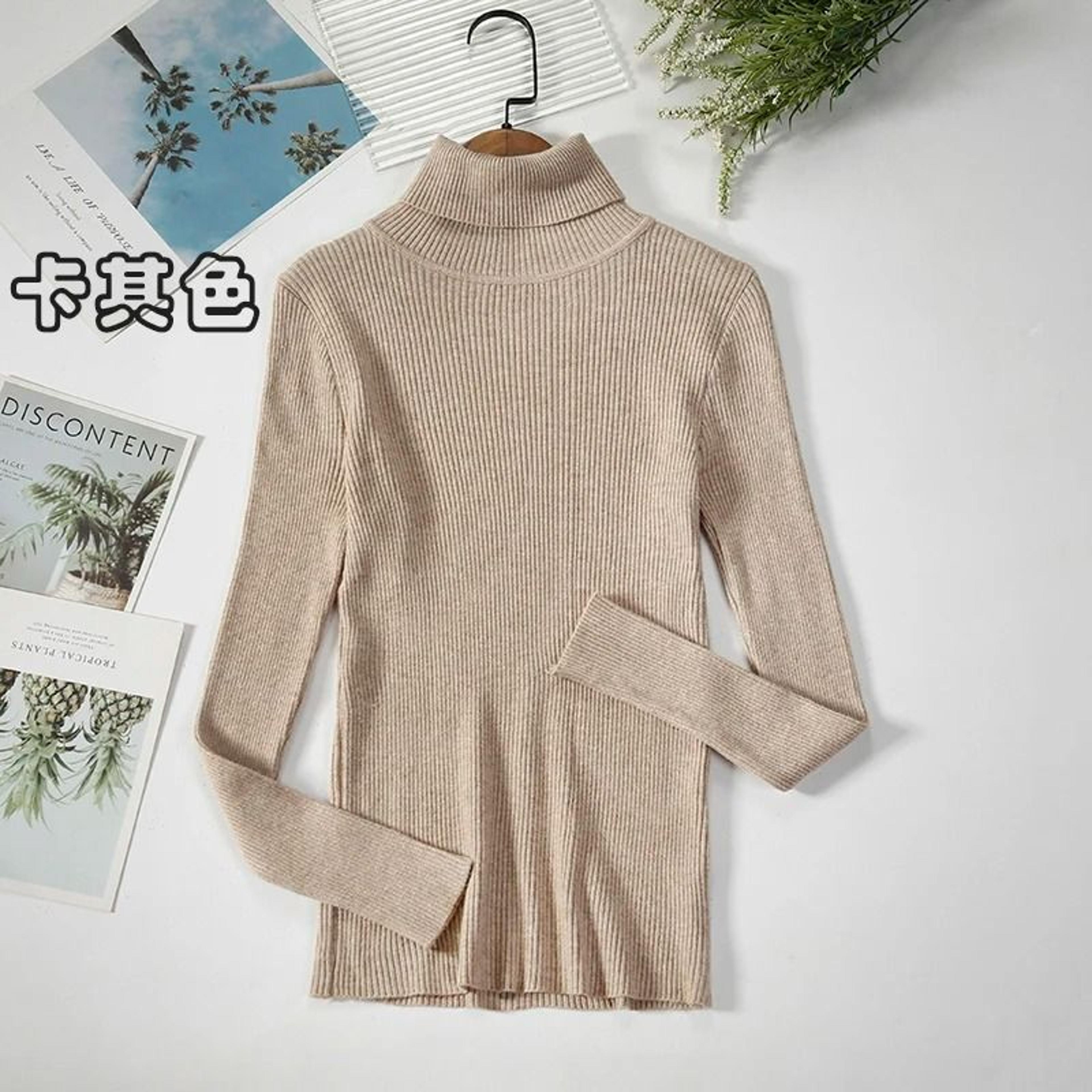2026 Simple Womens Turtleneck Sweater  Winter Fashion Elastic Knit Pullover  Casual Solid Jumper 11
