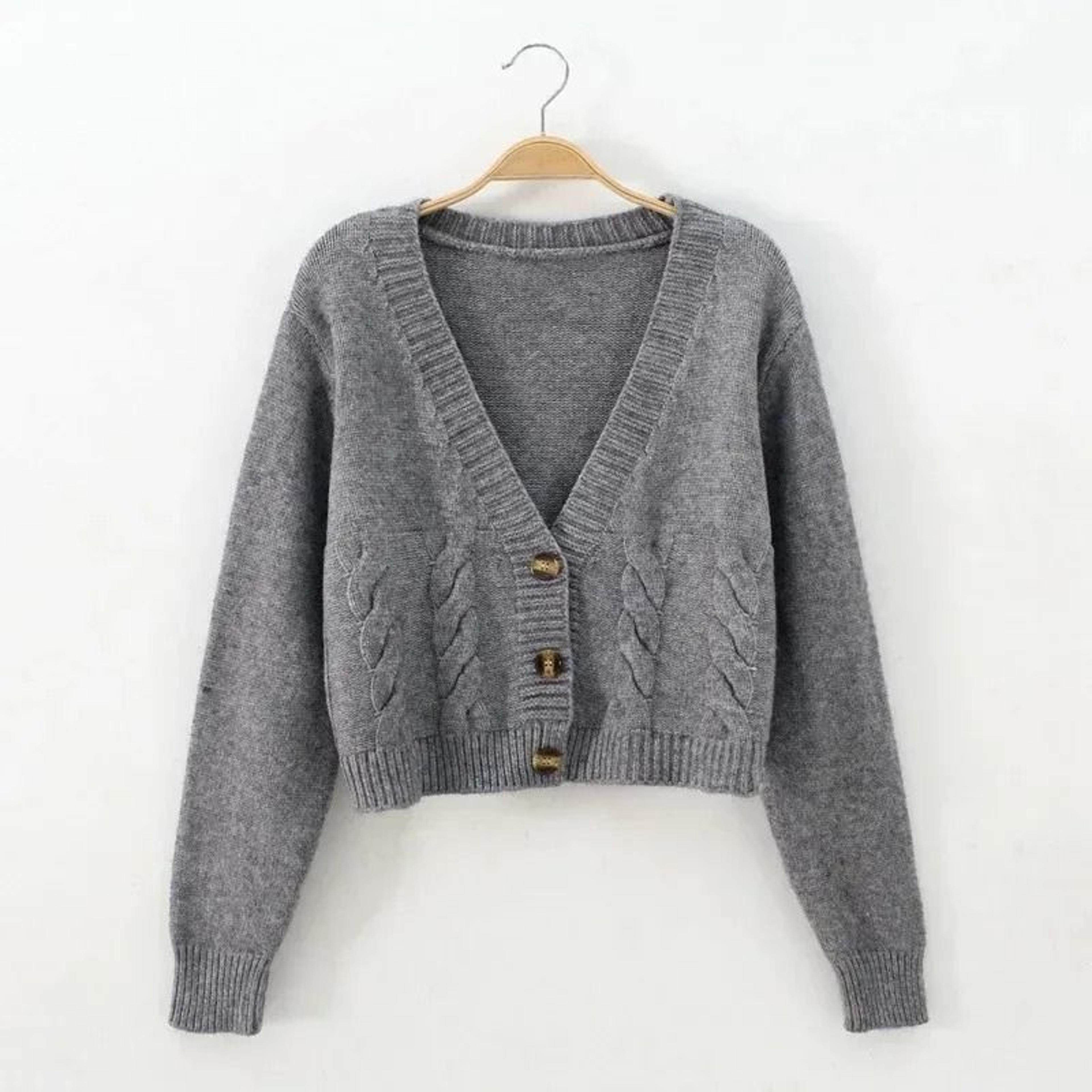 VNeck Cropped Cardigan  Korean Fashion Twist Knitted Sweater Coat For Autumn  Winter 9