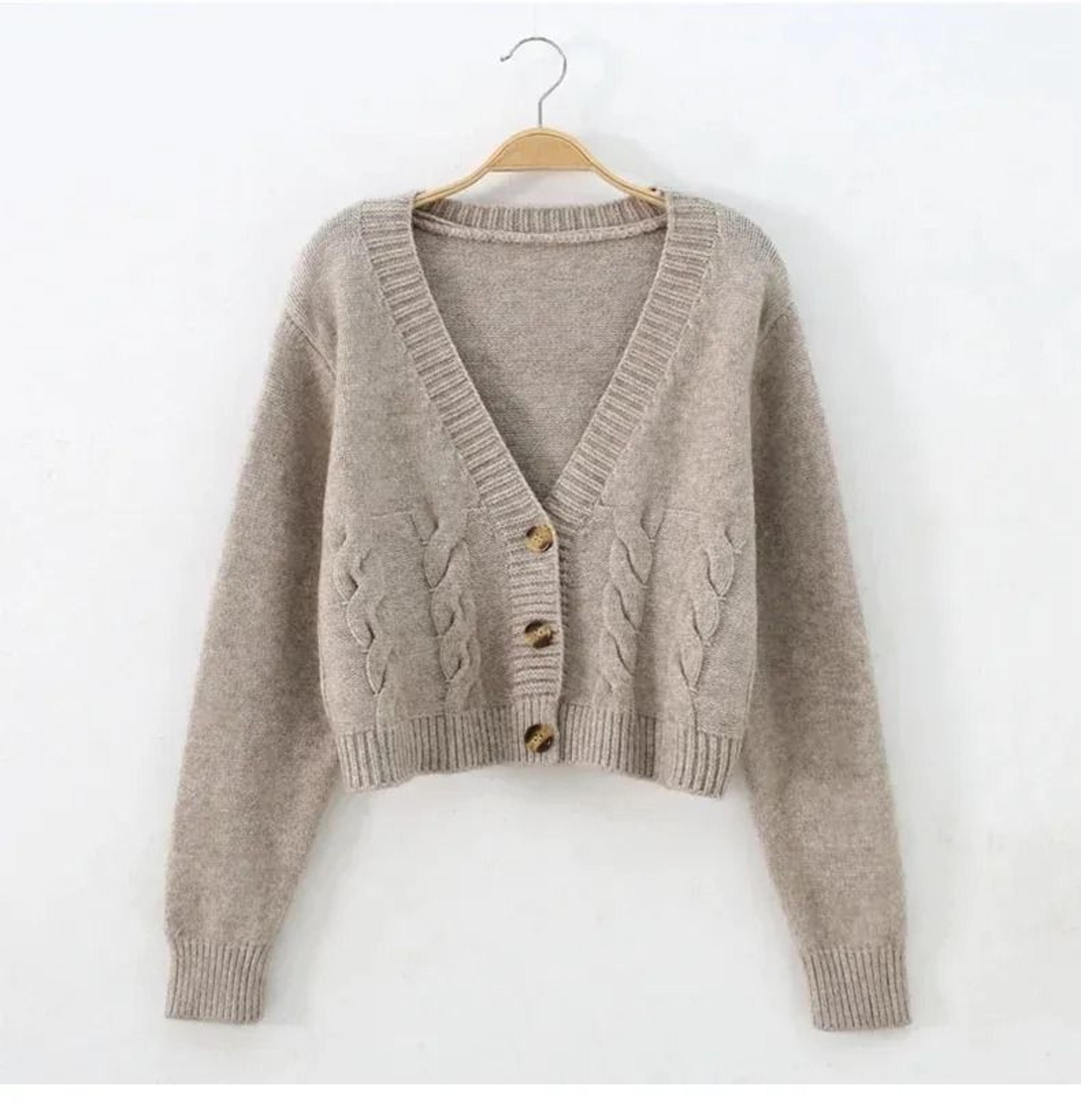 VNeck Cropped Cardigan  Korean Fashion Twist Knitted Sweater Coat For Autumn  Winter 6
