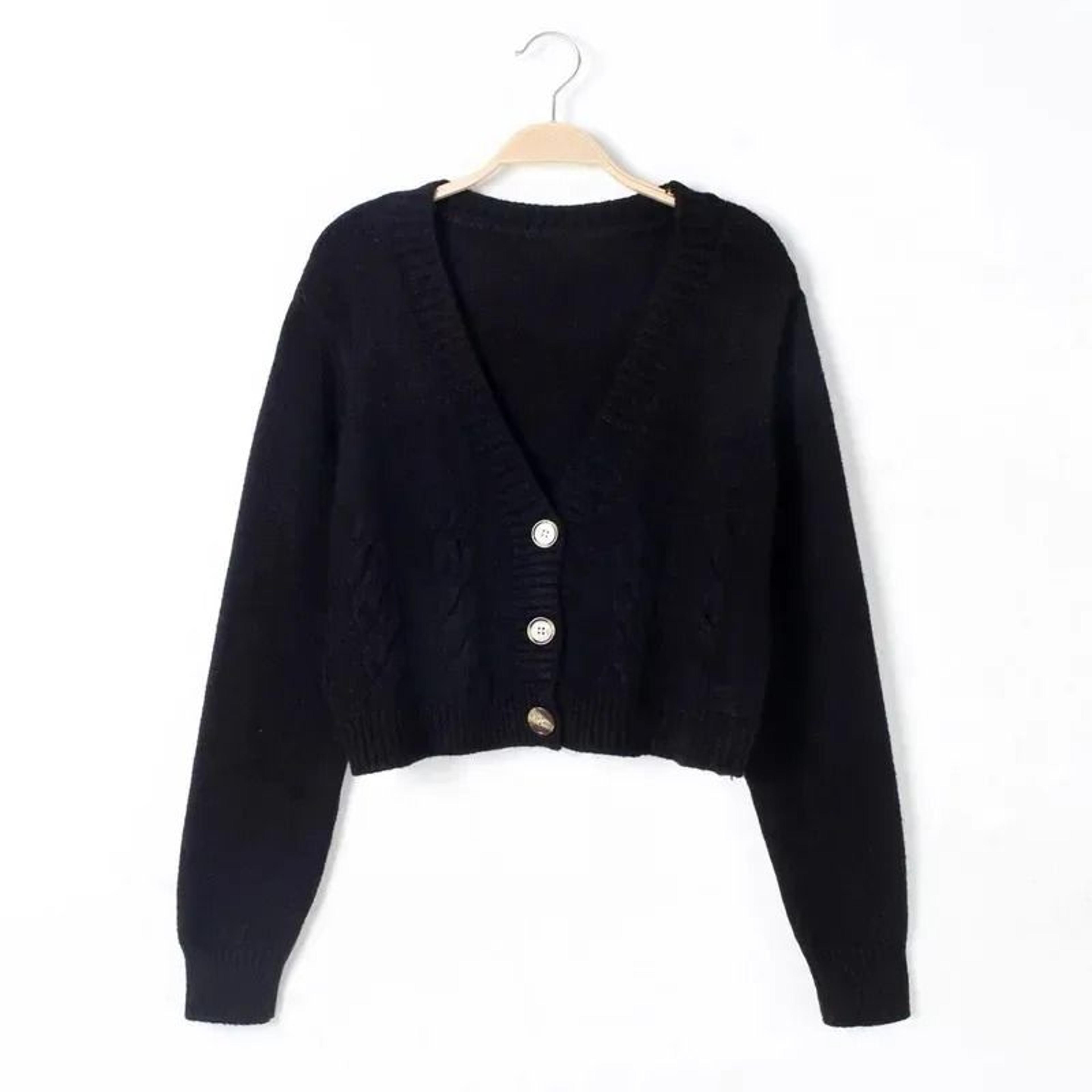 VNeck Cropped Cardigan  Korean Fashion Twist Knitted Sweater Coat For Autumn  Winter 7