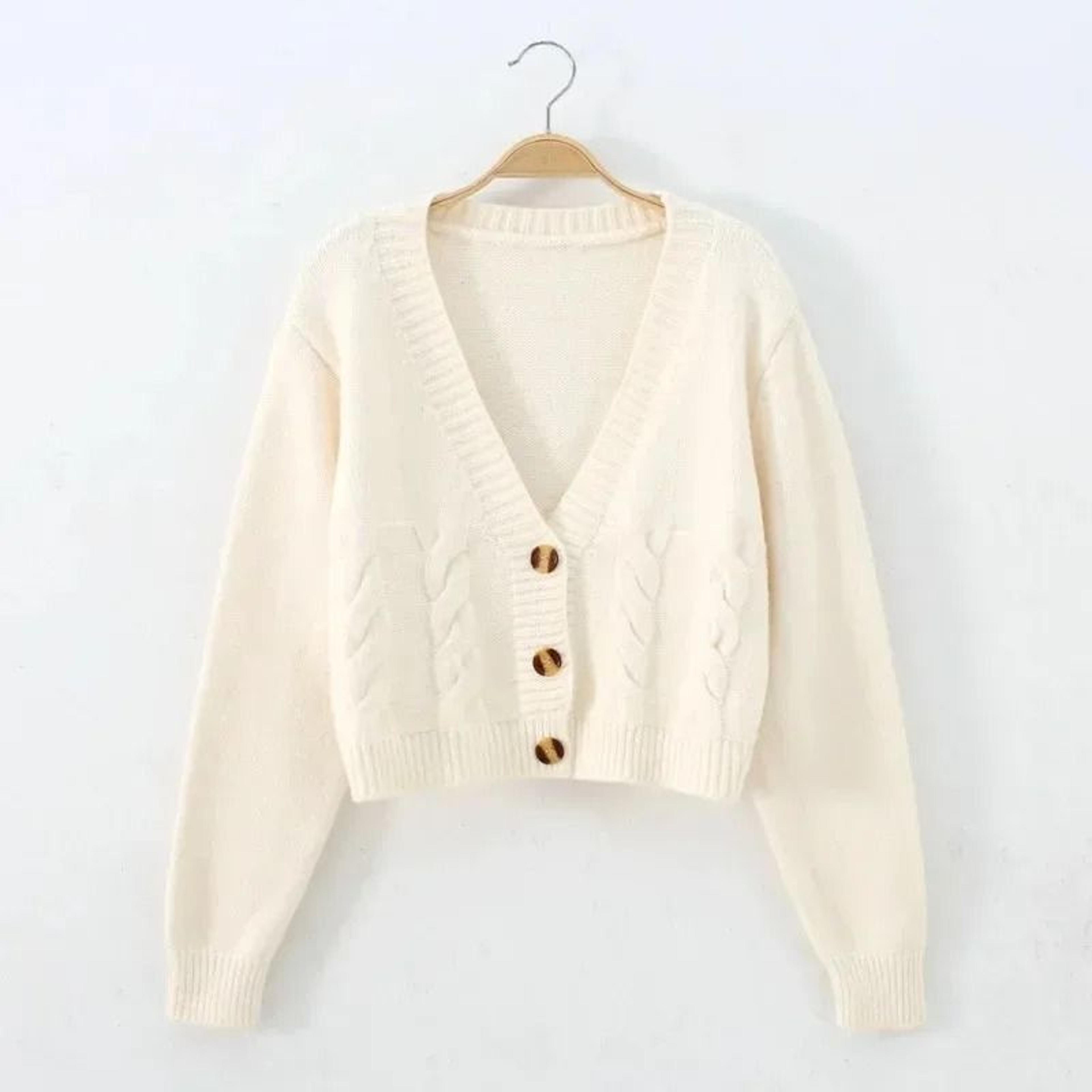 VNeck Cropped Cardigan  Korean Fashion Twist Knitted Sweater Coat For Autumn  Winter 8