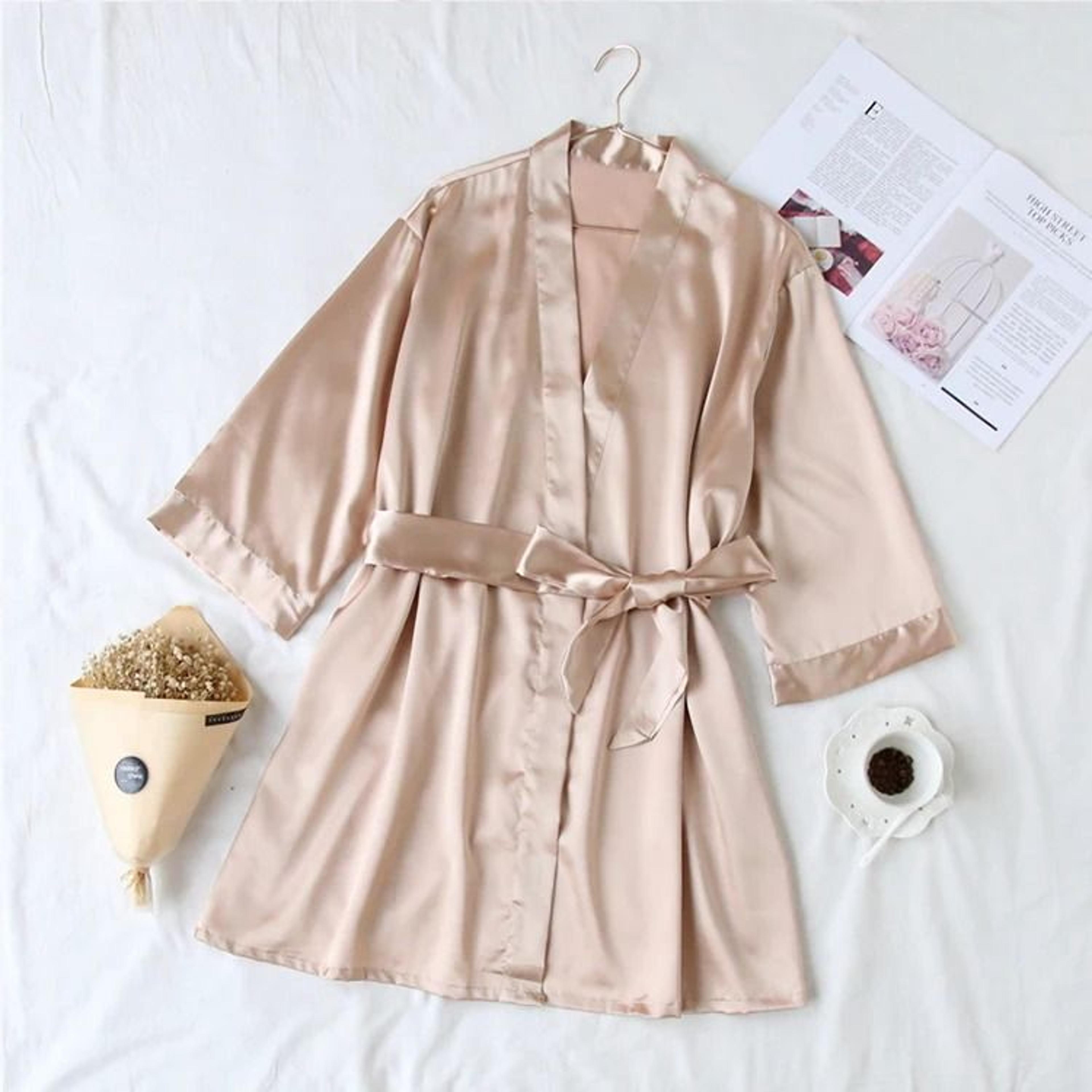 Summer Champagne Chinese Bride Wedding Robe  Satin Sleepwear Sexy Nightgown  Kimono Bathrobe Gown 3