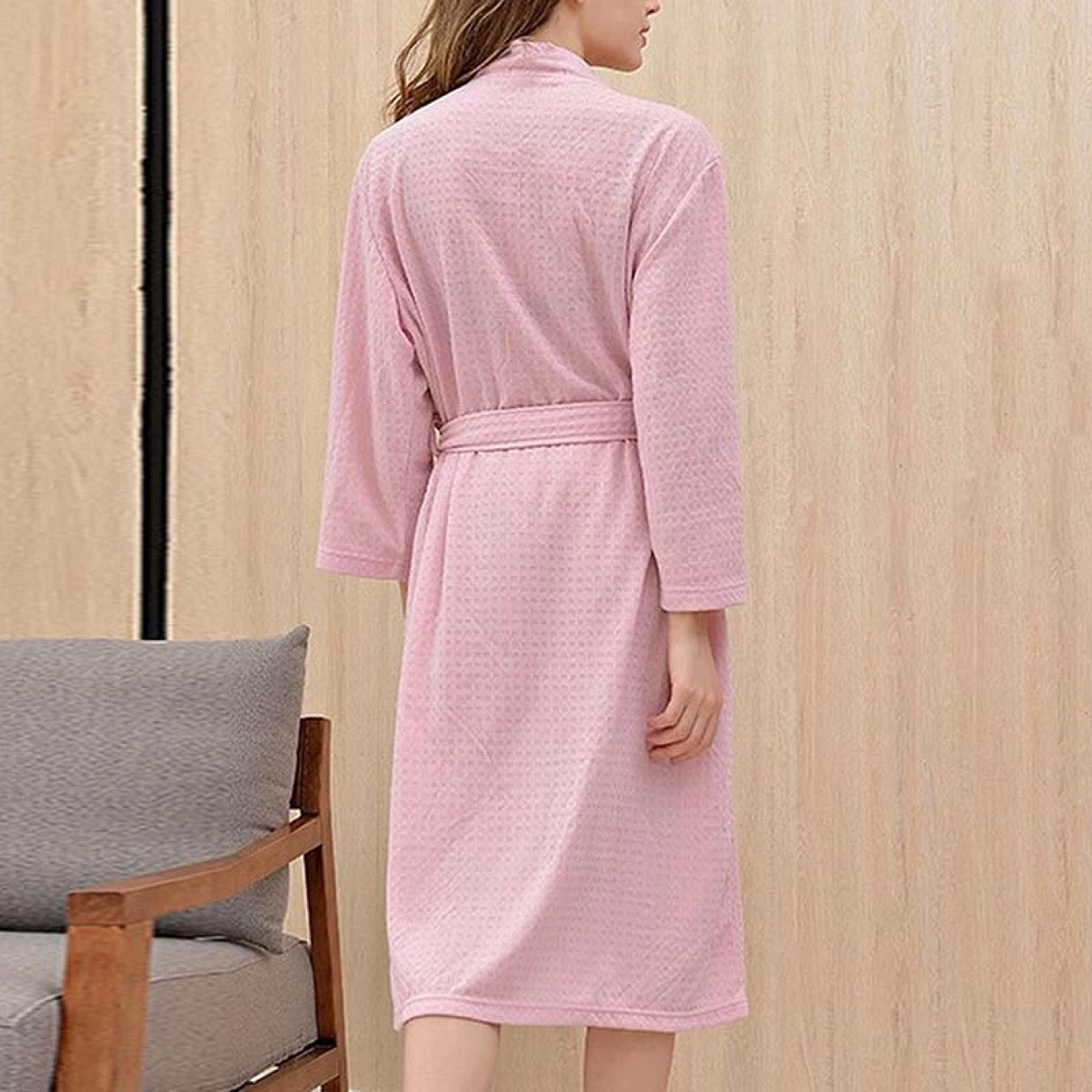 Unisex Waffle Knit Bathrobe  Breathable Summer Thin Robe  Plaid Dressing Gown For Men And Women 2