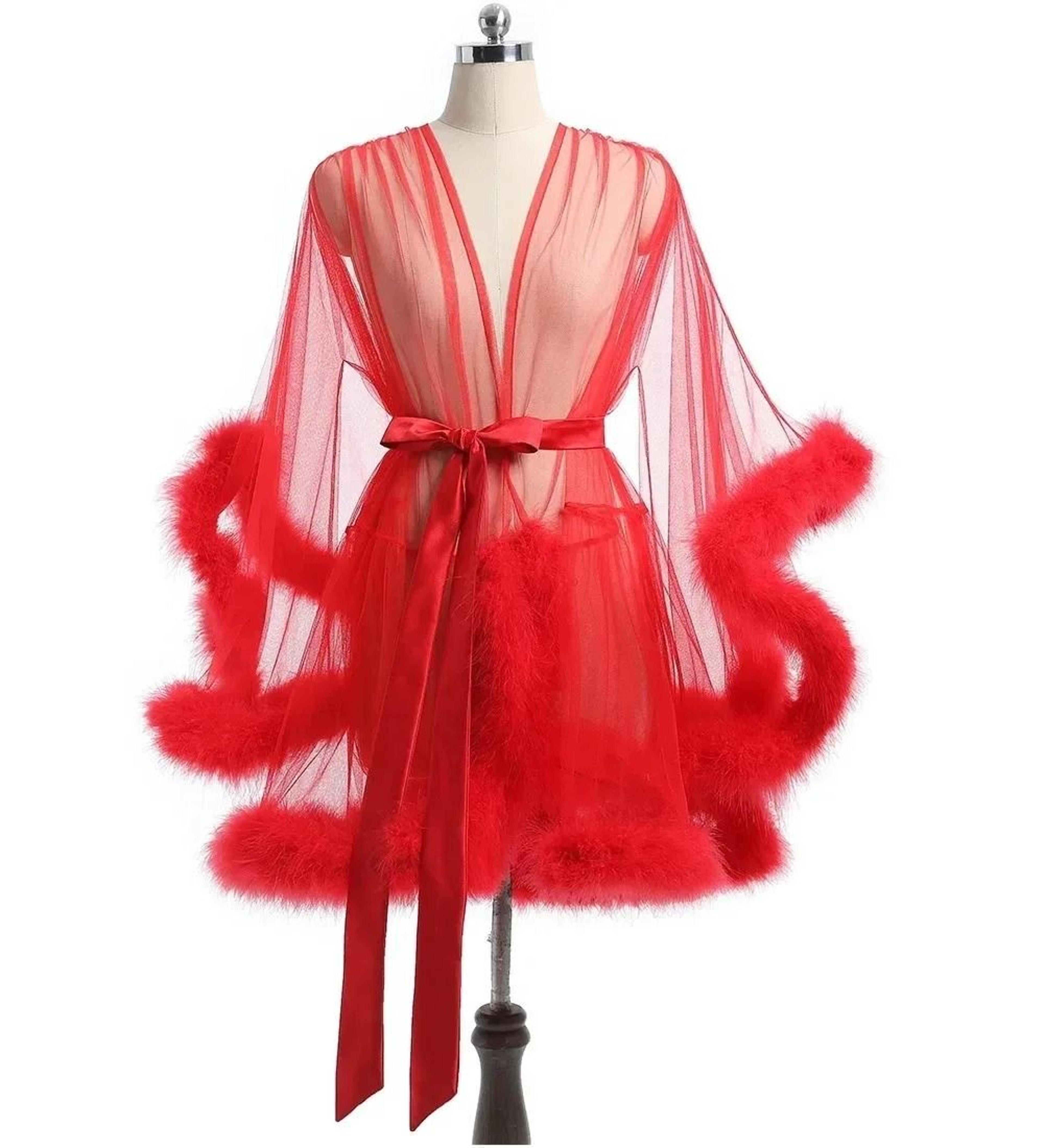 sexy feather mesh robe – large size seductive perspective bathrobe & passionate bridal dressing gown