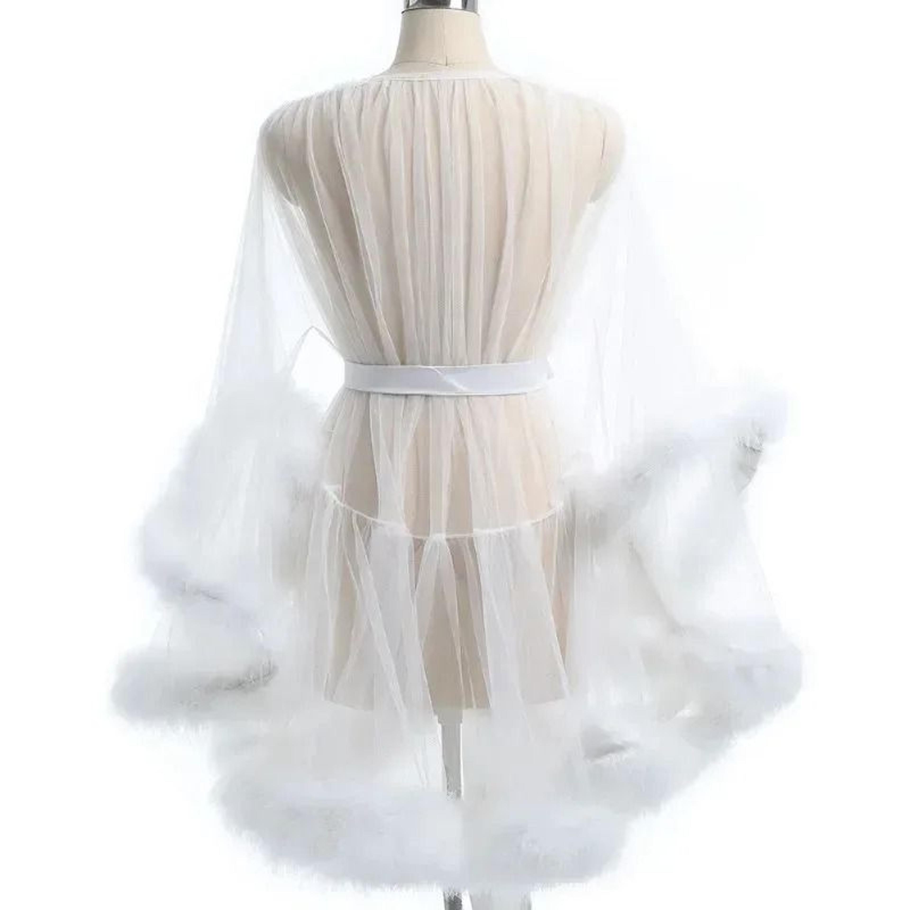 Sexy Feather Mesh Robe  Large Size Seductive Perspective Bathrobe  Passionate Bridal Dressing Gown 1