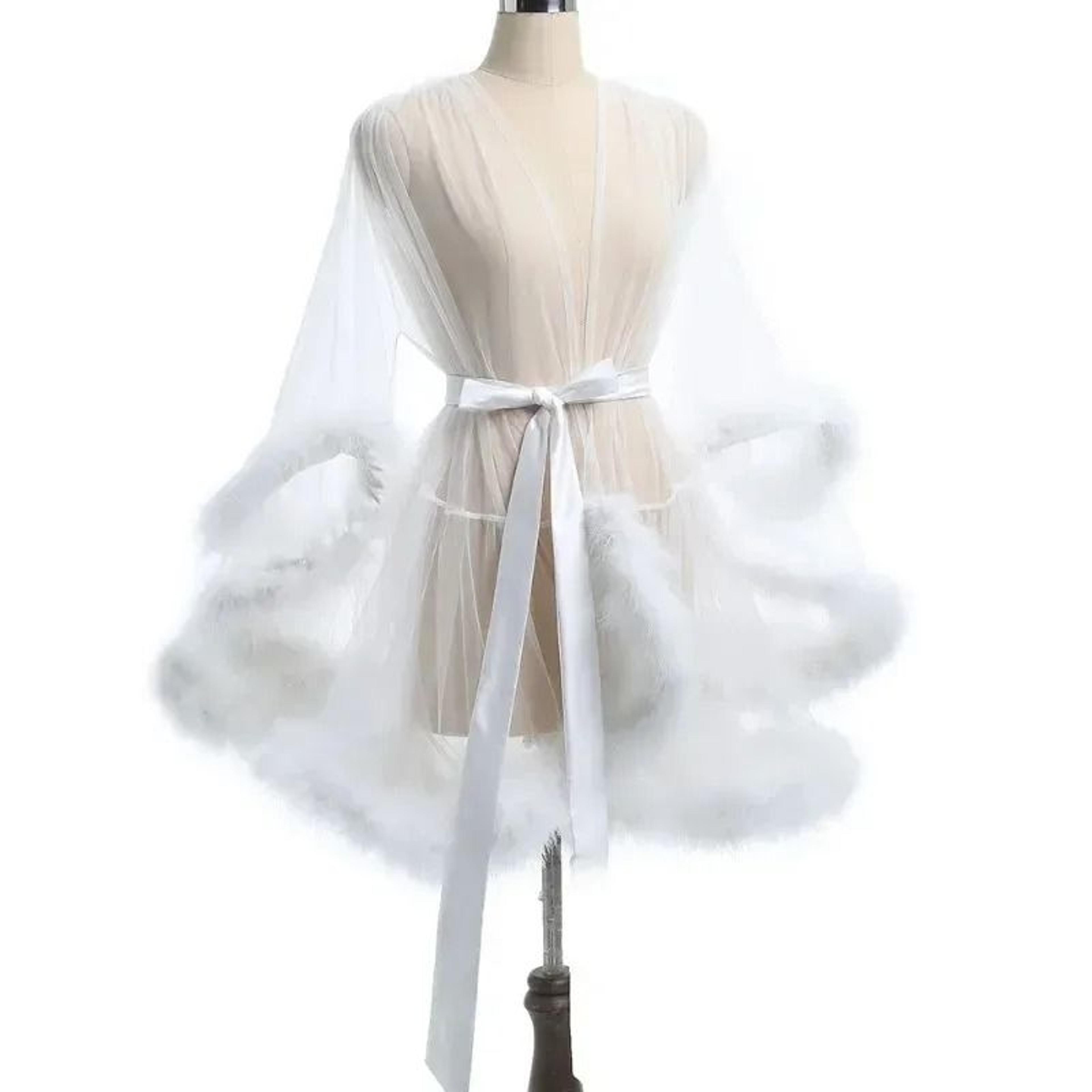 Sexy Feather Mesh Robe  Large Size Seductive Perspective Bathrobe  Passionate Bridal Dressing Gown 2