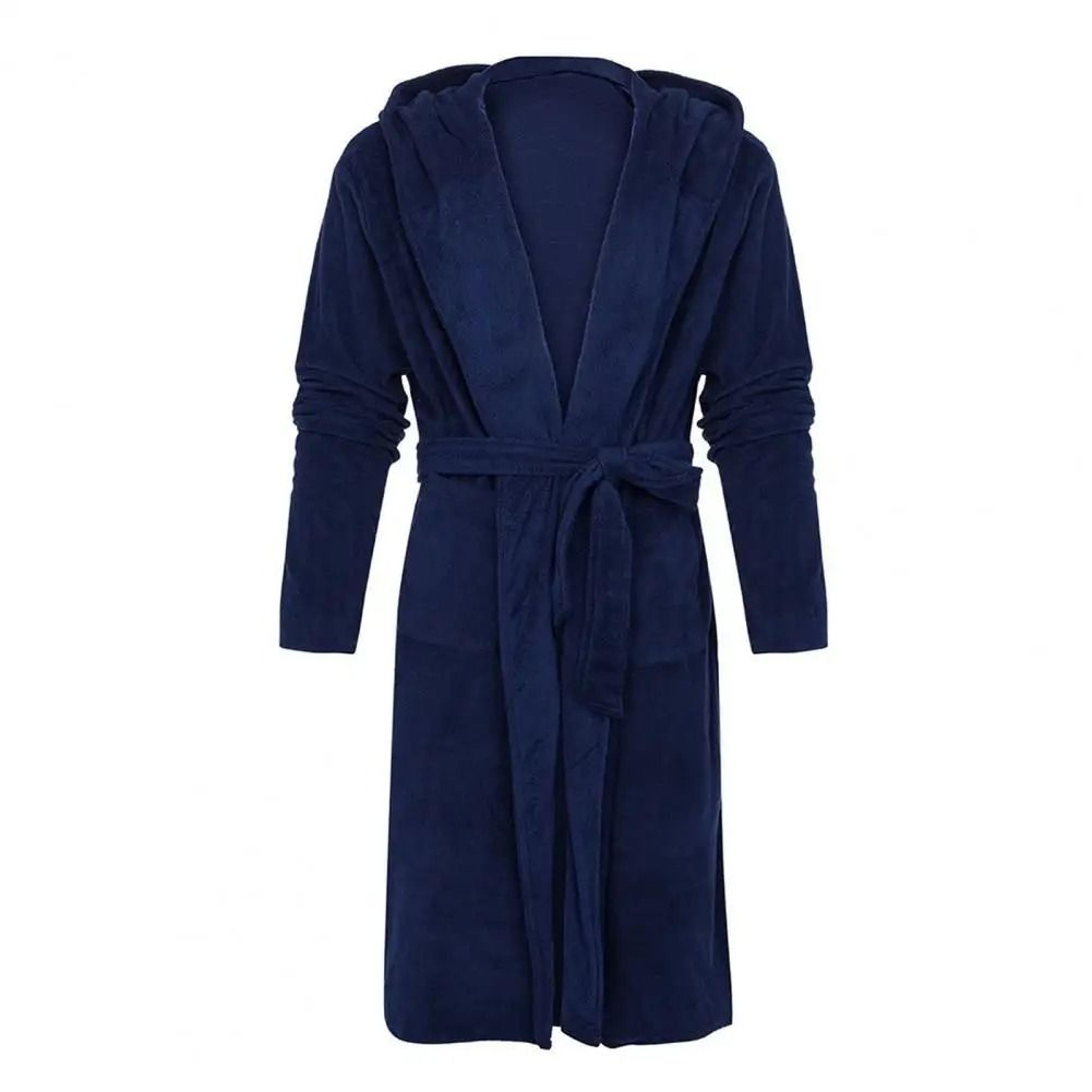 Mens Winter Warm Hooded Fleece Bathrobe  Long Sleeve Thermal Home Gown  Solid Color Sleepwear 4