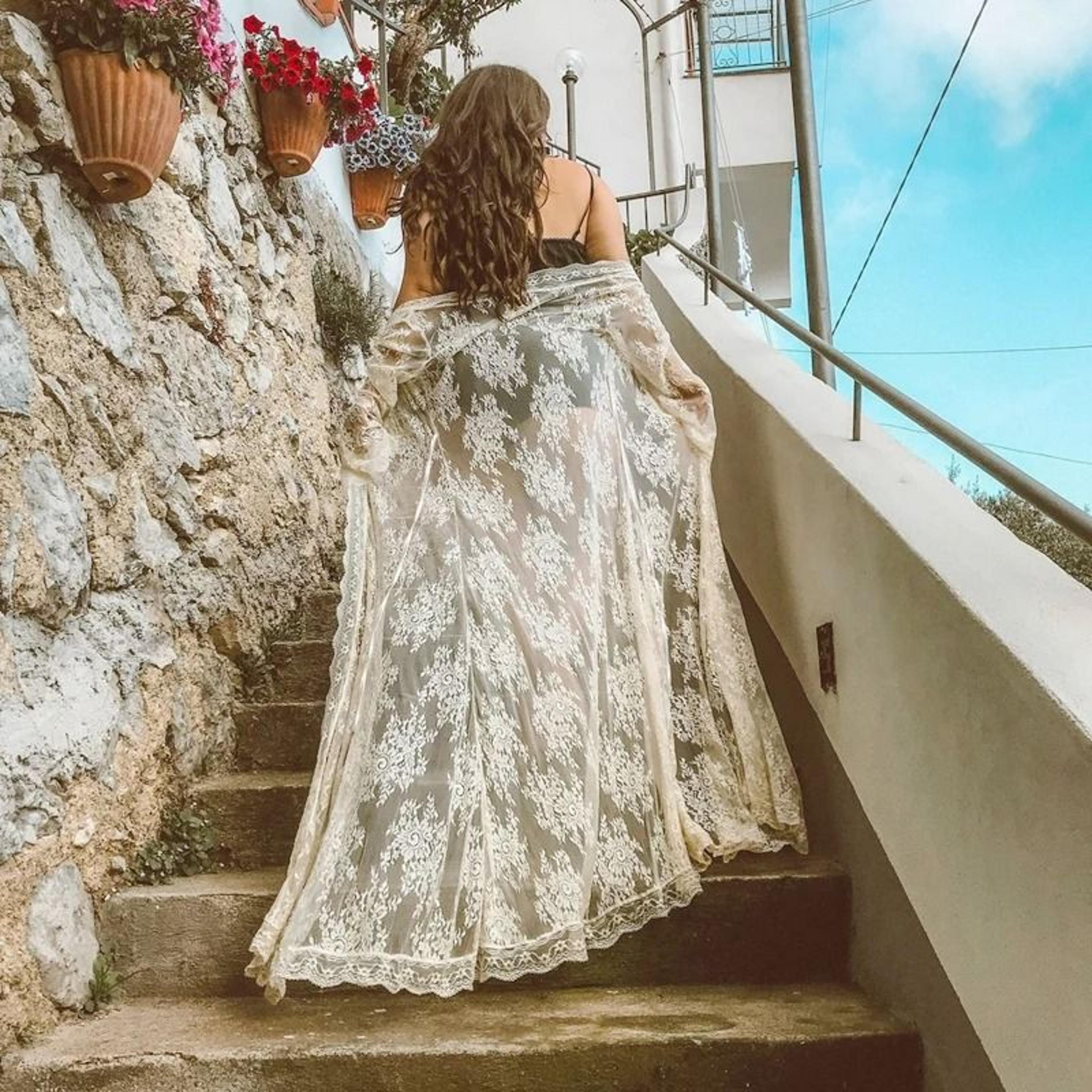 Womens Long Lace Sheer Nightgown  White Bridesmaid Robe  Sensual Kimono Bride Lingerie 3