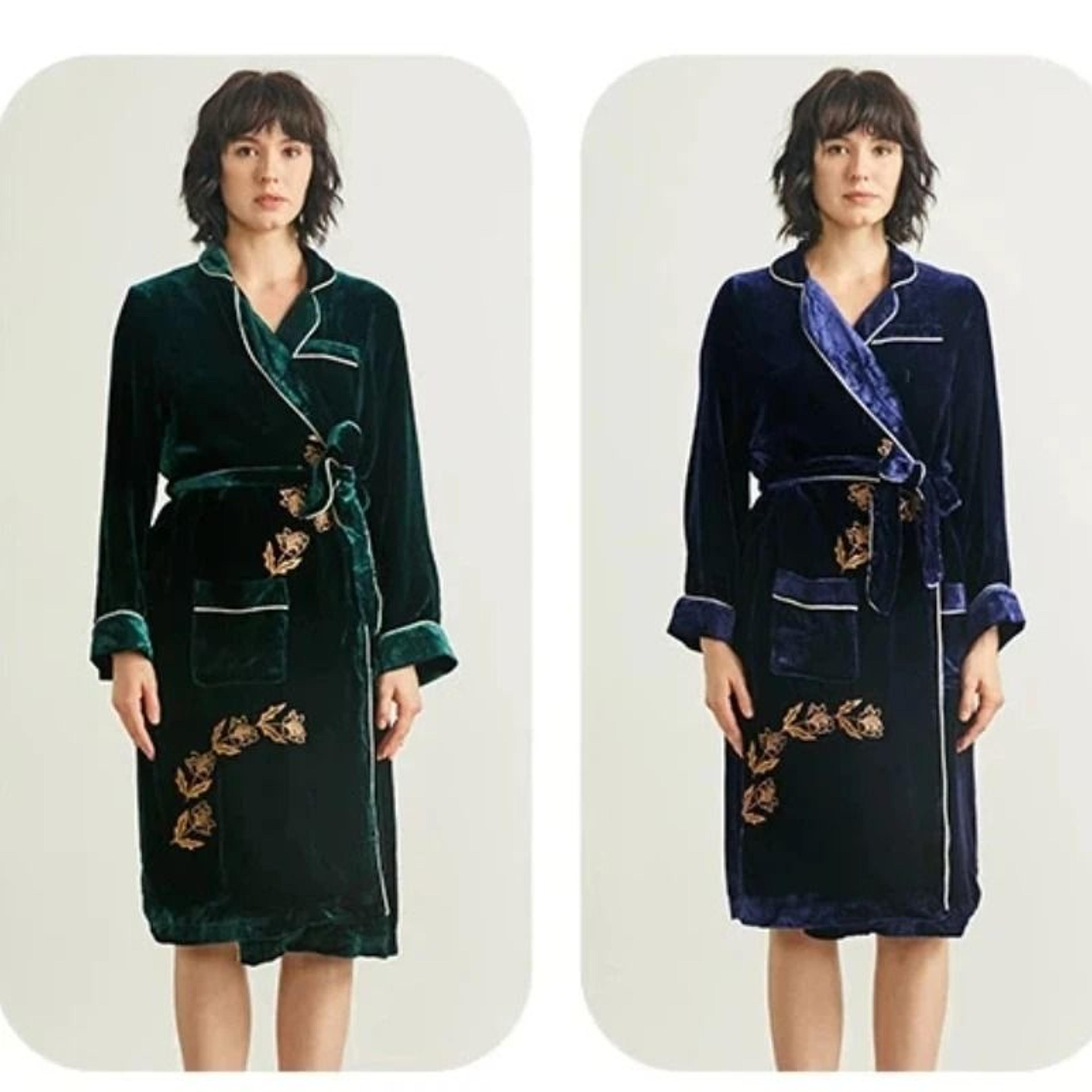 Luxury 19 Momme Heavyweight Silk Long Robe  100 Mulberry Silk Velvet Winter Bathrobe 5