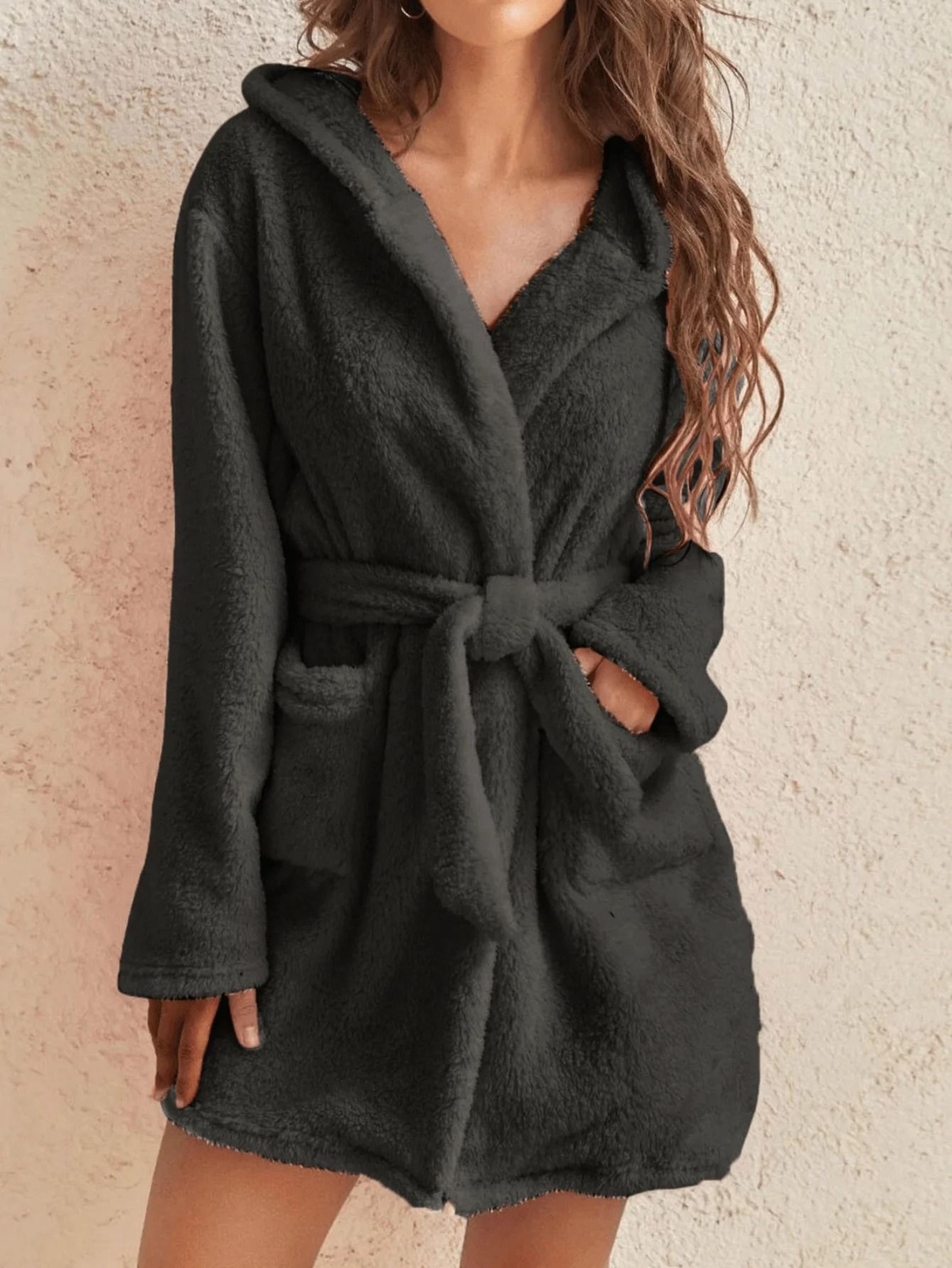 solid color hooded fleece robe – professional warm autumn & winter home loungewear