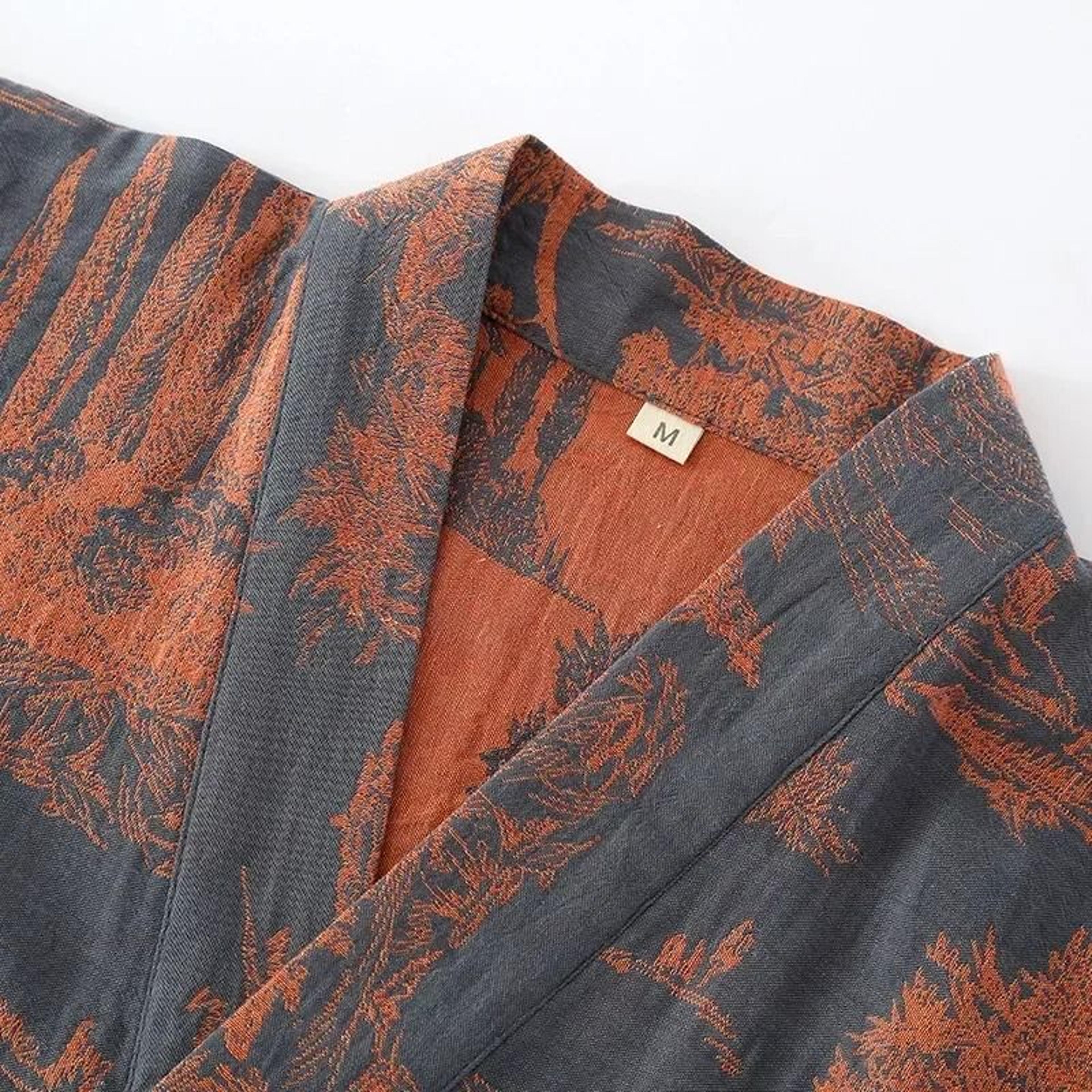 Premium Cotton Printed Kimono Robe For Men  Professional Long Style BlueGreen Bathrobe 2