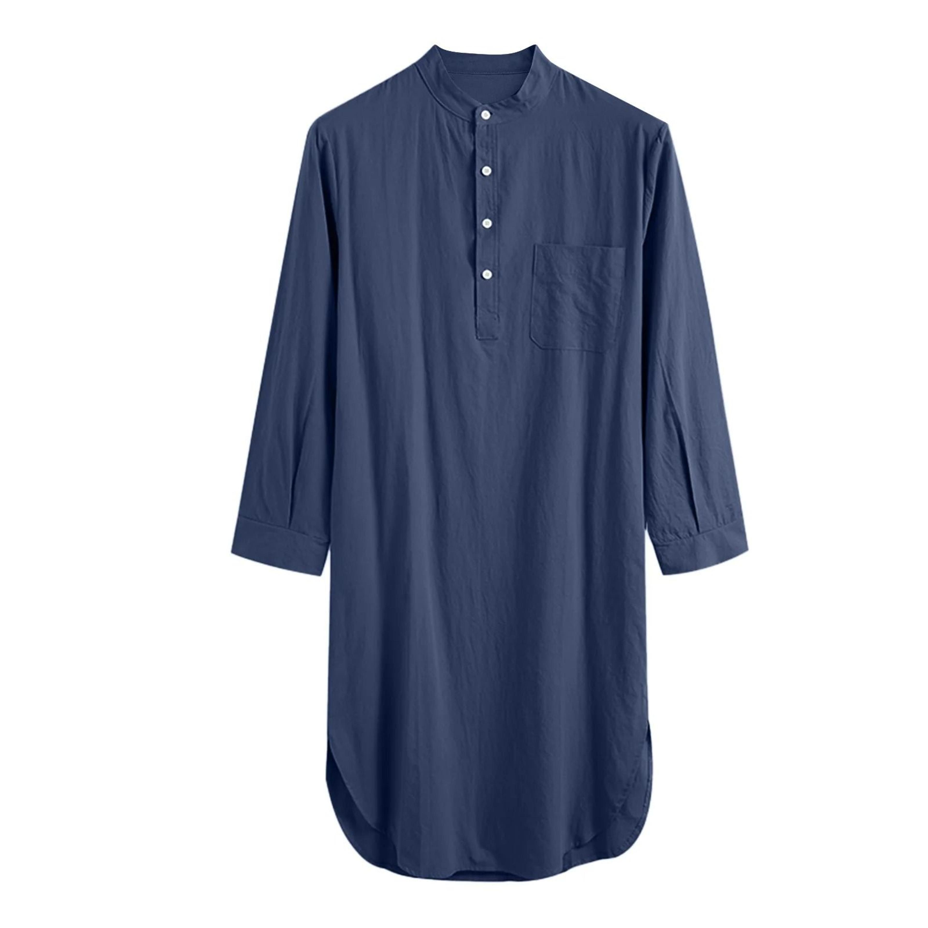 Mens ButtonDown Stand Collar Robe  Professional Long Sleeve Nightgown  Fashionable Loose Home Wear 6