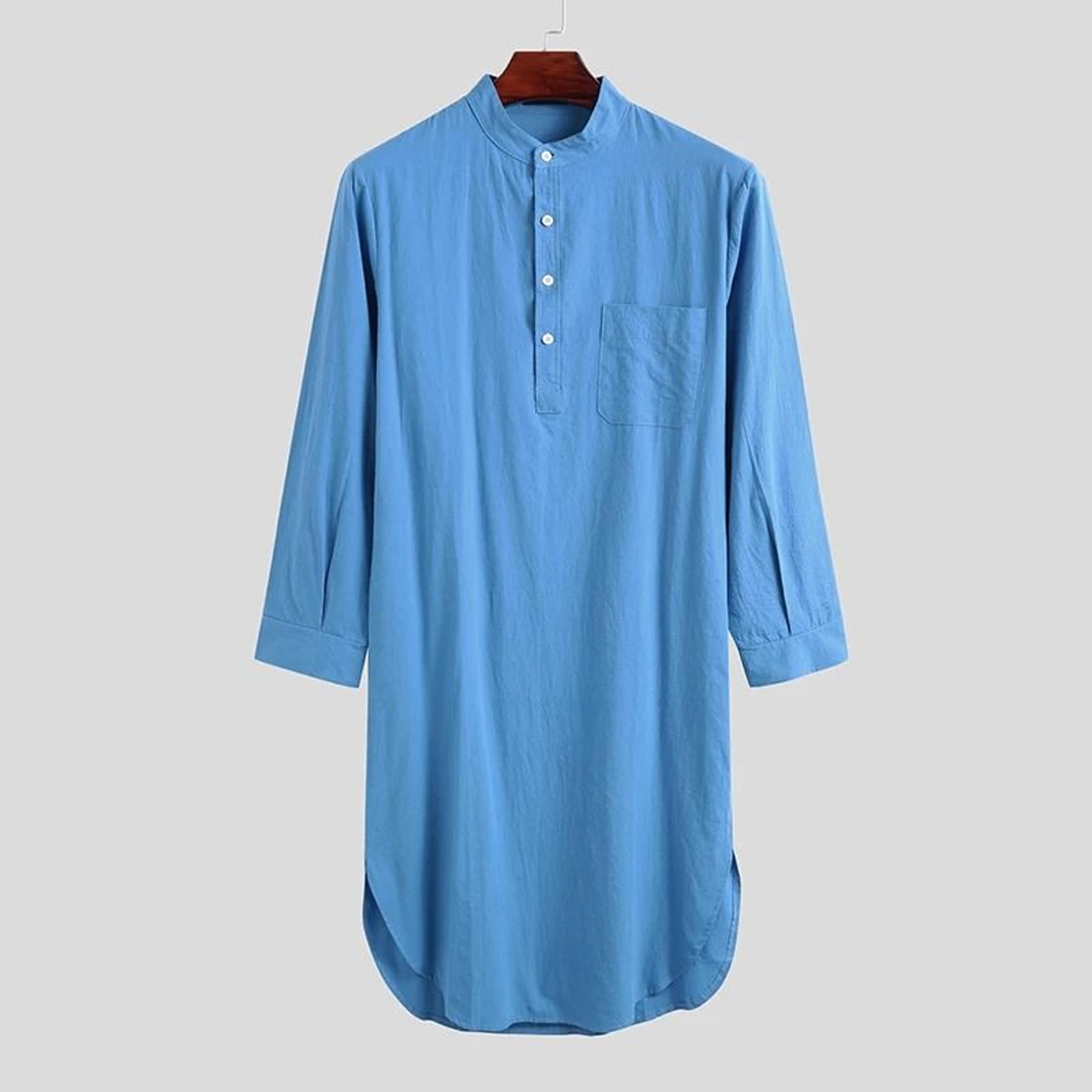 Mens ButtonDown Stand Collar Robe  Professional Long Sleeve Nightgown  Fashionable Loose Home Wear 8