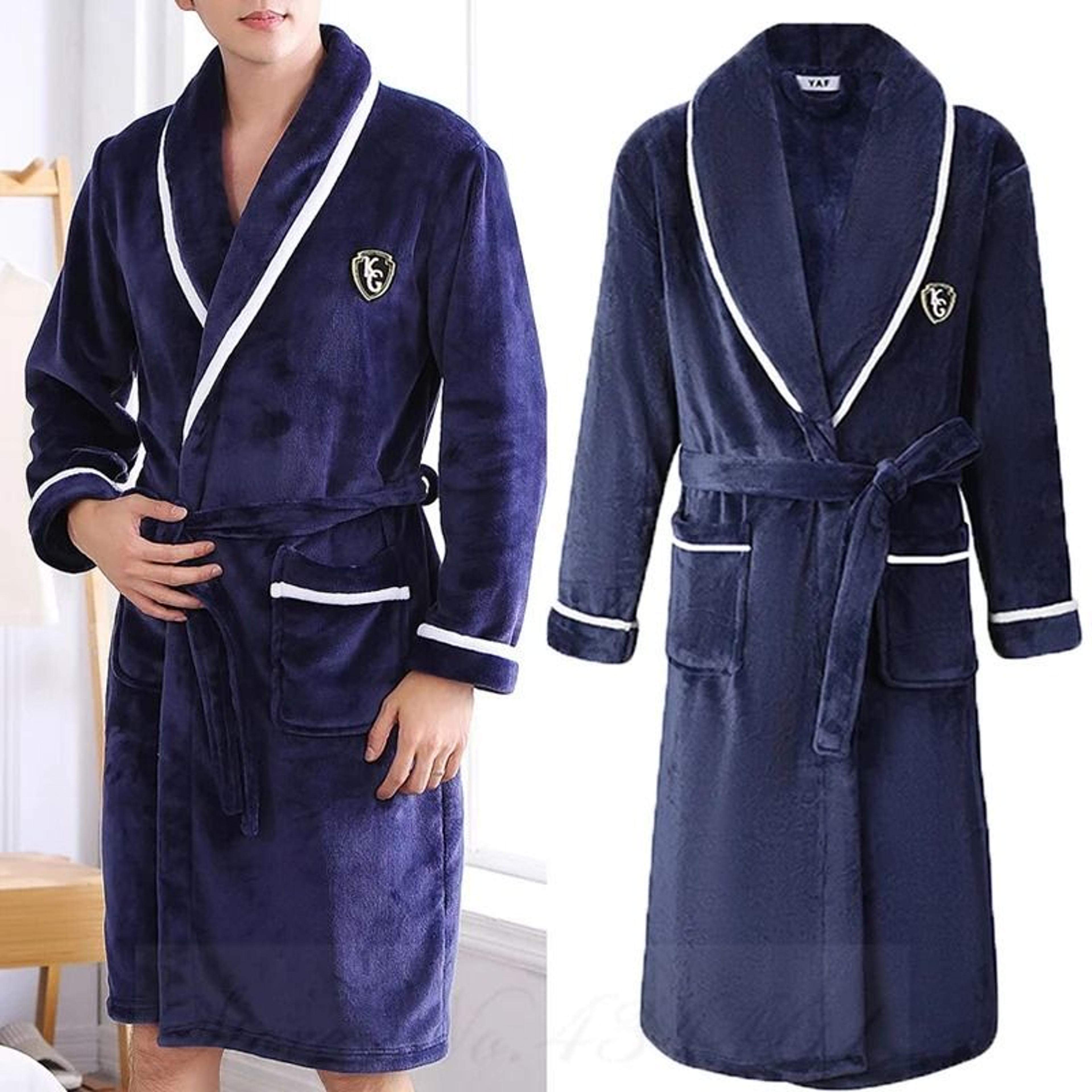 Mens AutumnWinter Thick Flannel Robe  Professional Coral Fleece Kimono  Plus Size Loungewear 1