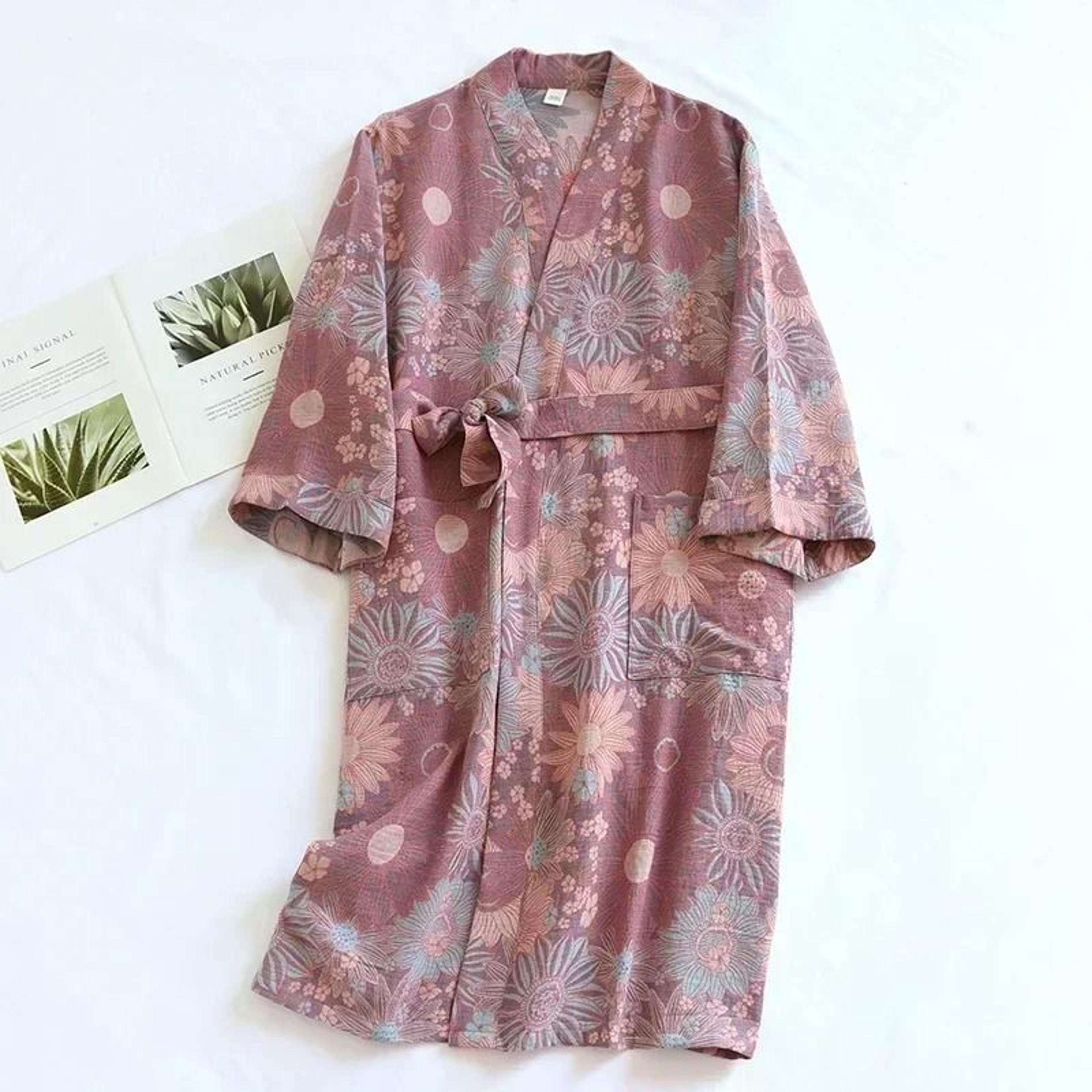 Japanese Style Printed Cotton Kimono  Professional Loose Fitting Bathrobe  Sweat Steaming Pajamas 4