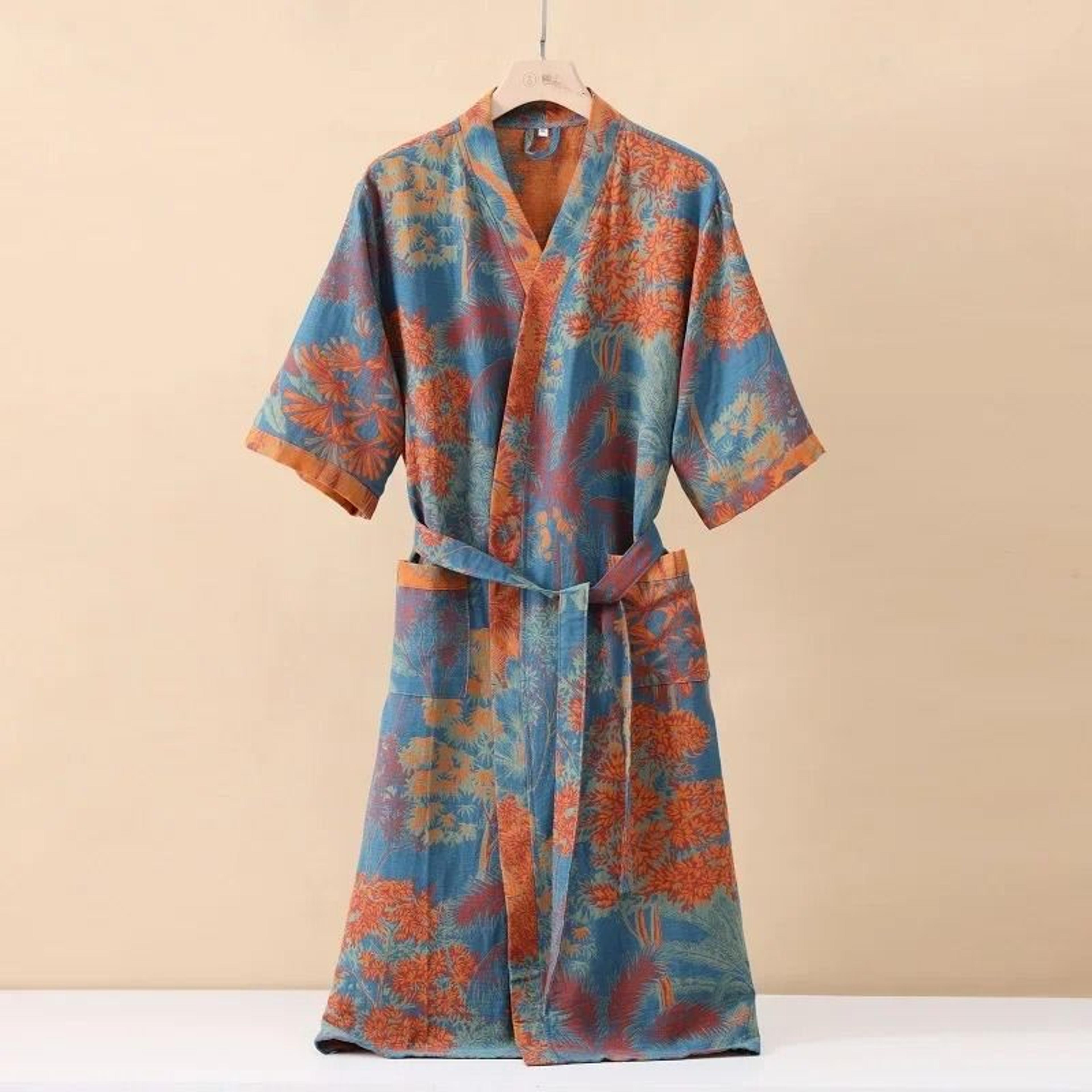 Fashionable Printed Cotton Kimono Robe  Professional Thin SpringSummer Absorbent Home Wear 2
