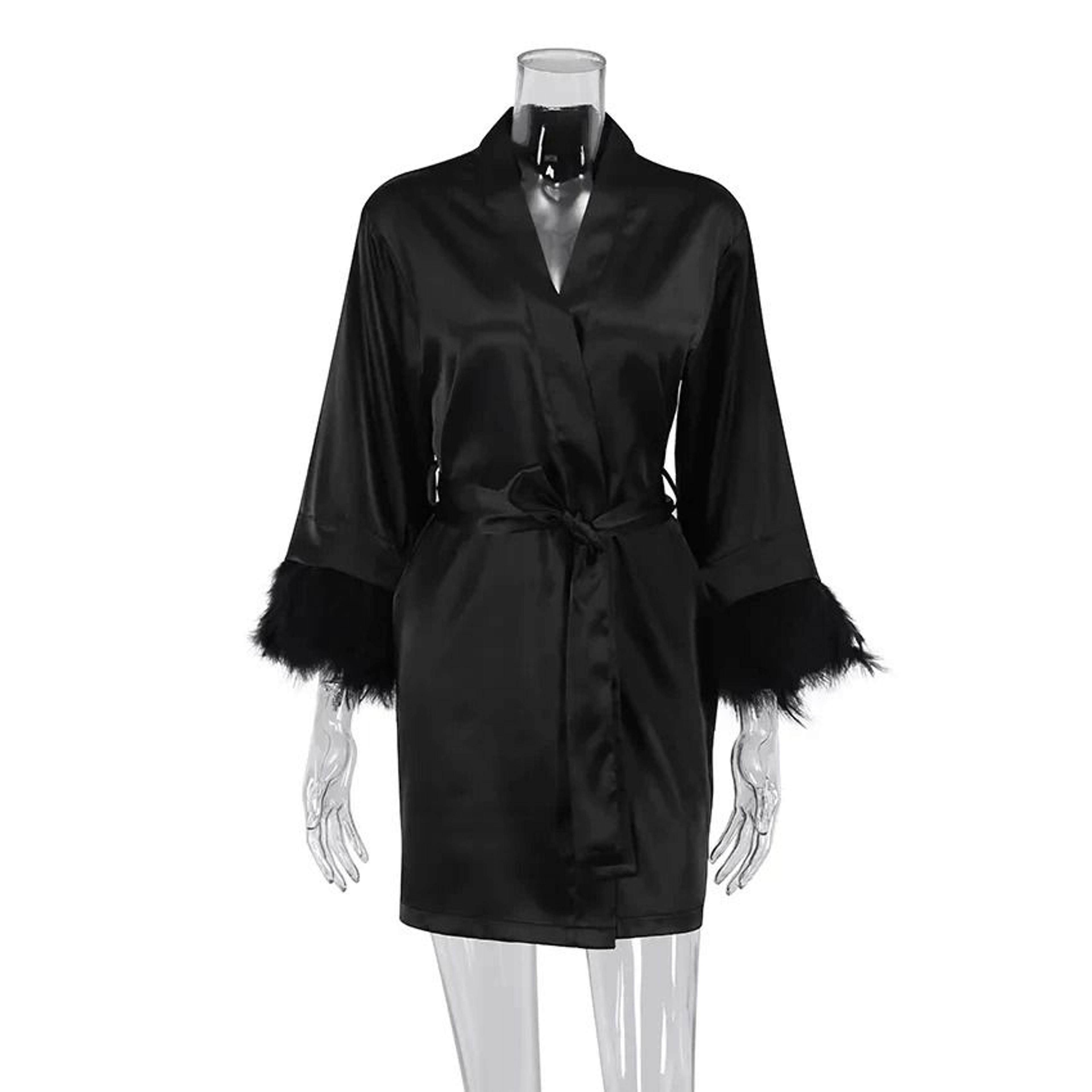 Luxurious White Feather Satin Robe  Professional Full Sleeve Bride Gown  FurTrimmed Nightgown 2