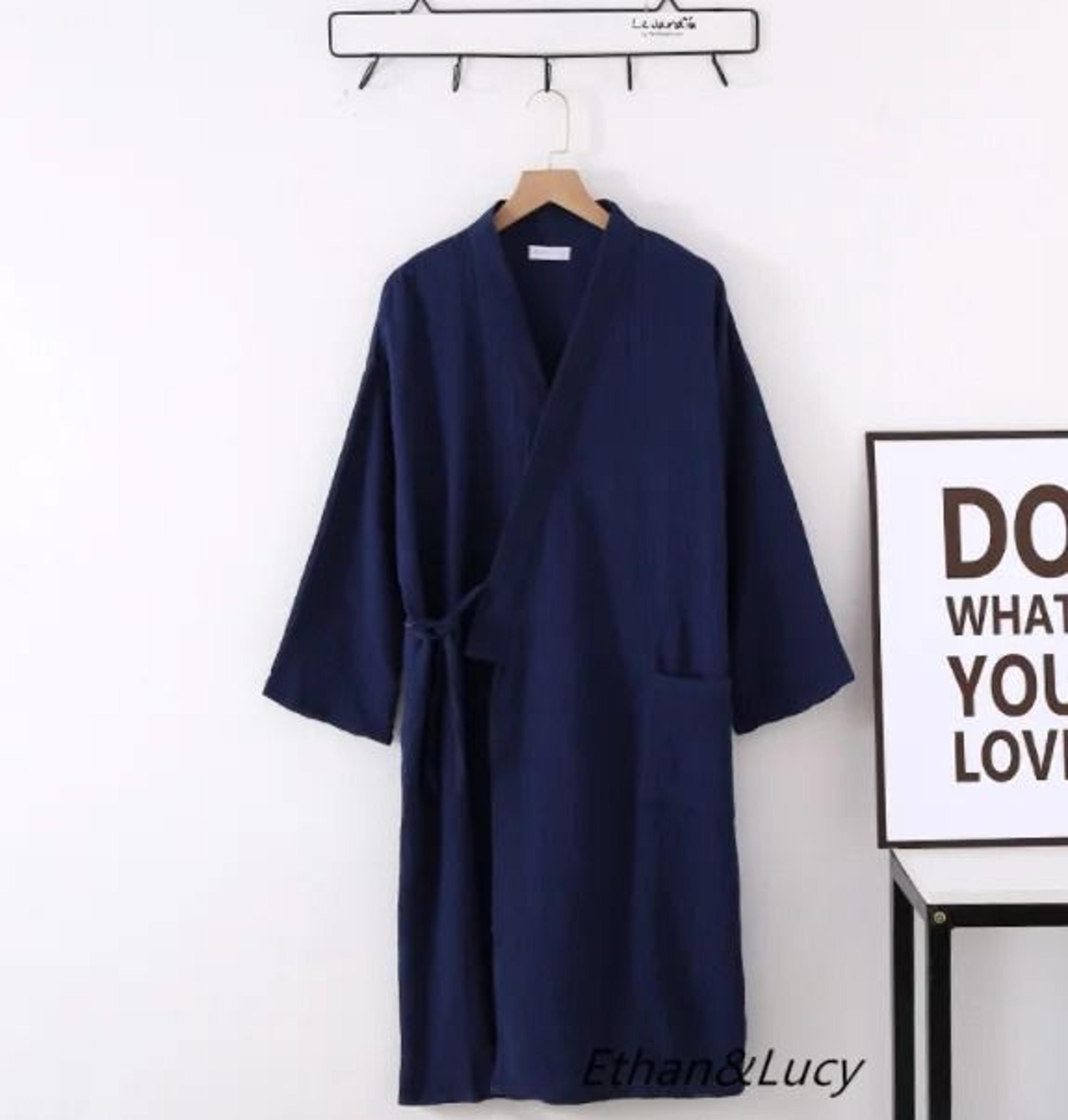 Japanese Cotton Crepe Kimono Robe  Professional Couples Bathrobe  Breathable SpringAutumn Sleepwear 16