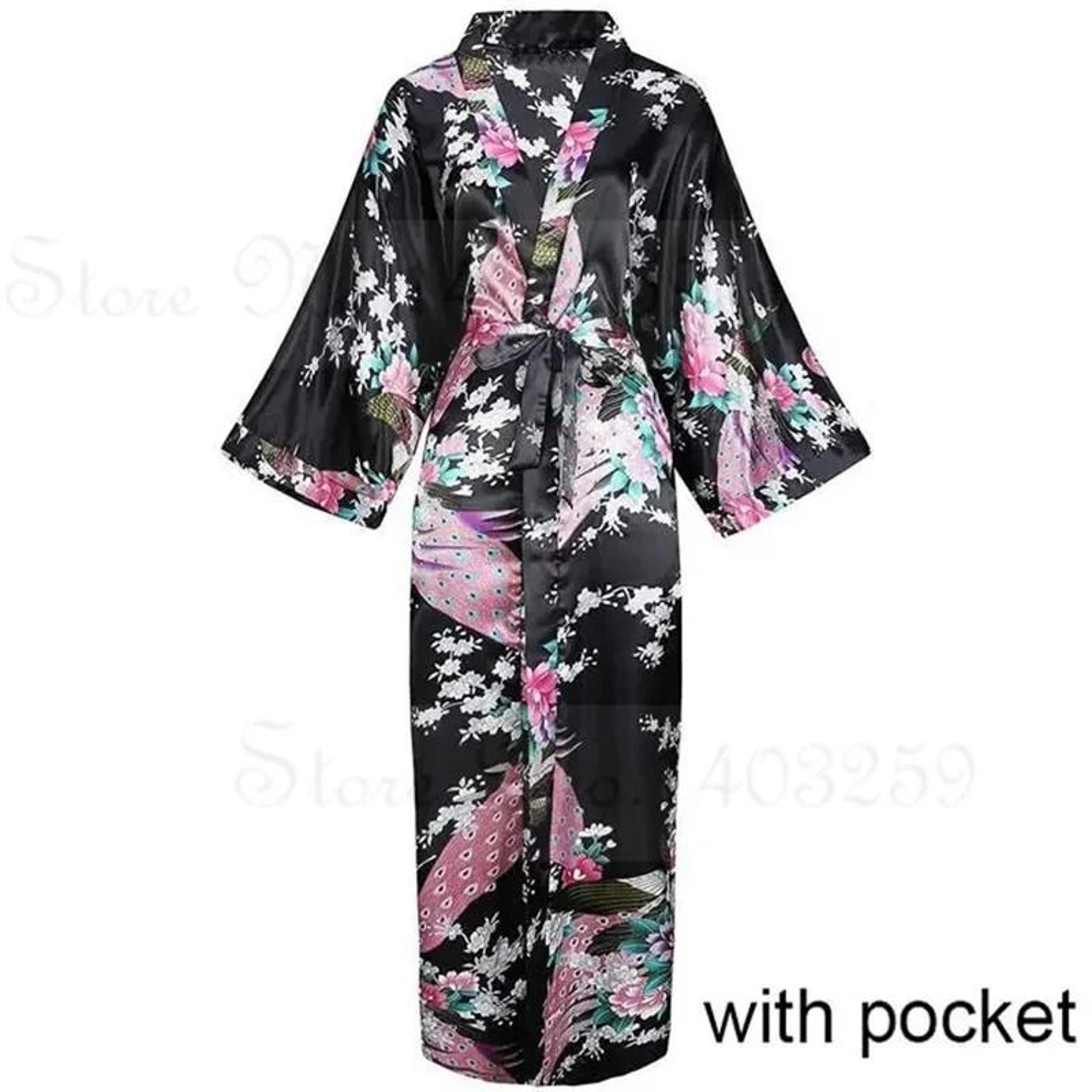 Luxurious Long Satin Kimono Robe  Professional Bride  Bridesmaid Dressing Gown With Pockets 9