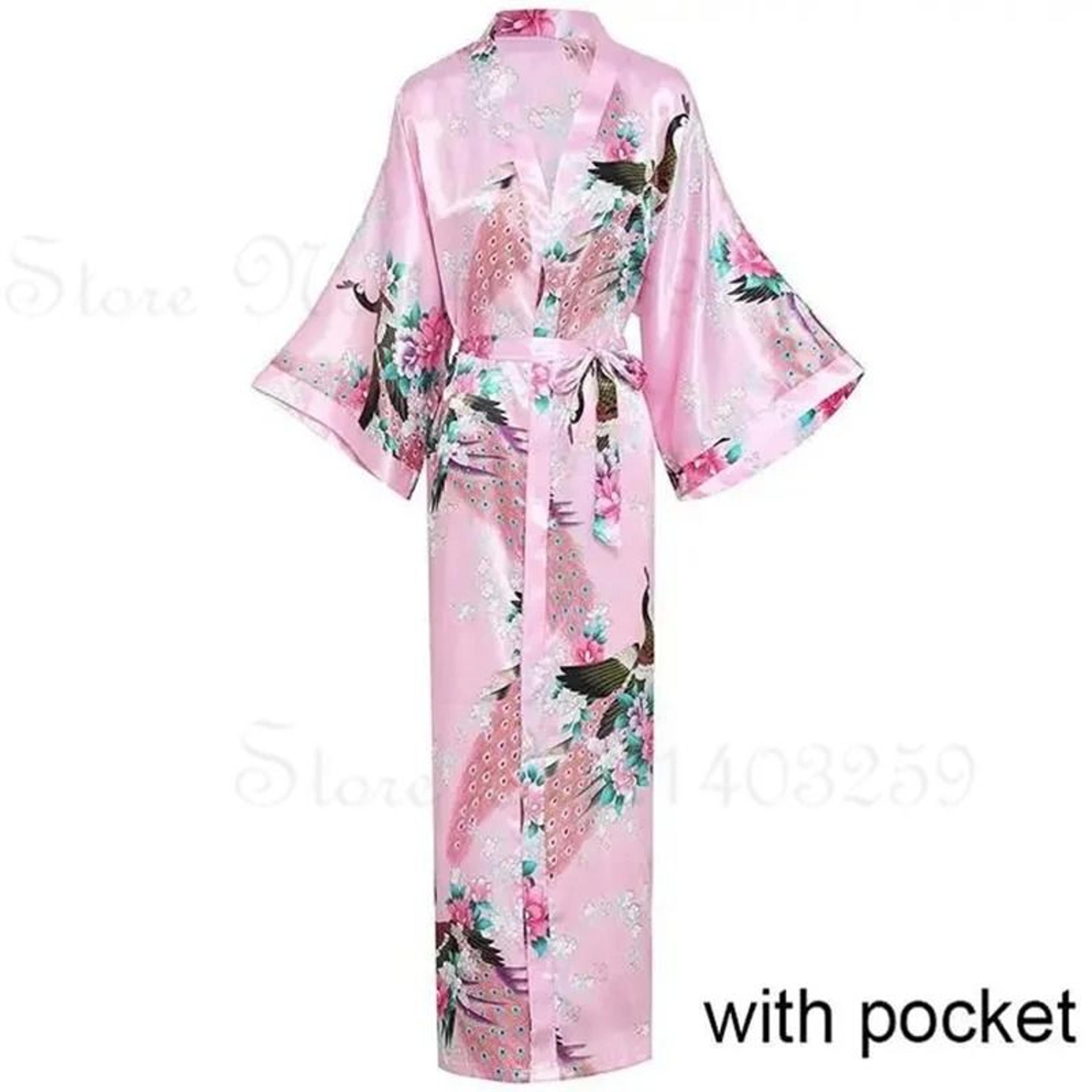 Luxurious Long Satin Kimono Robe  Professional Bride  Bridesmaid Dressing Gown With Pockets 15