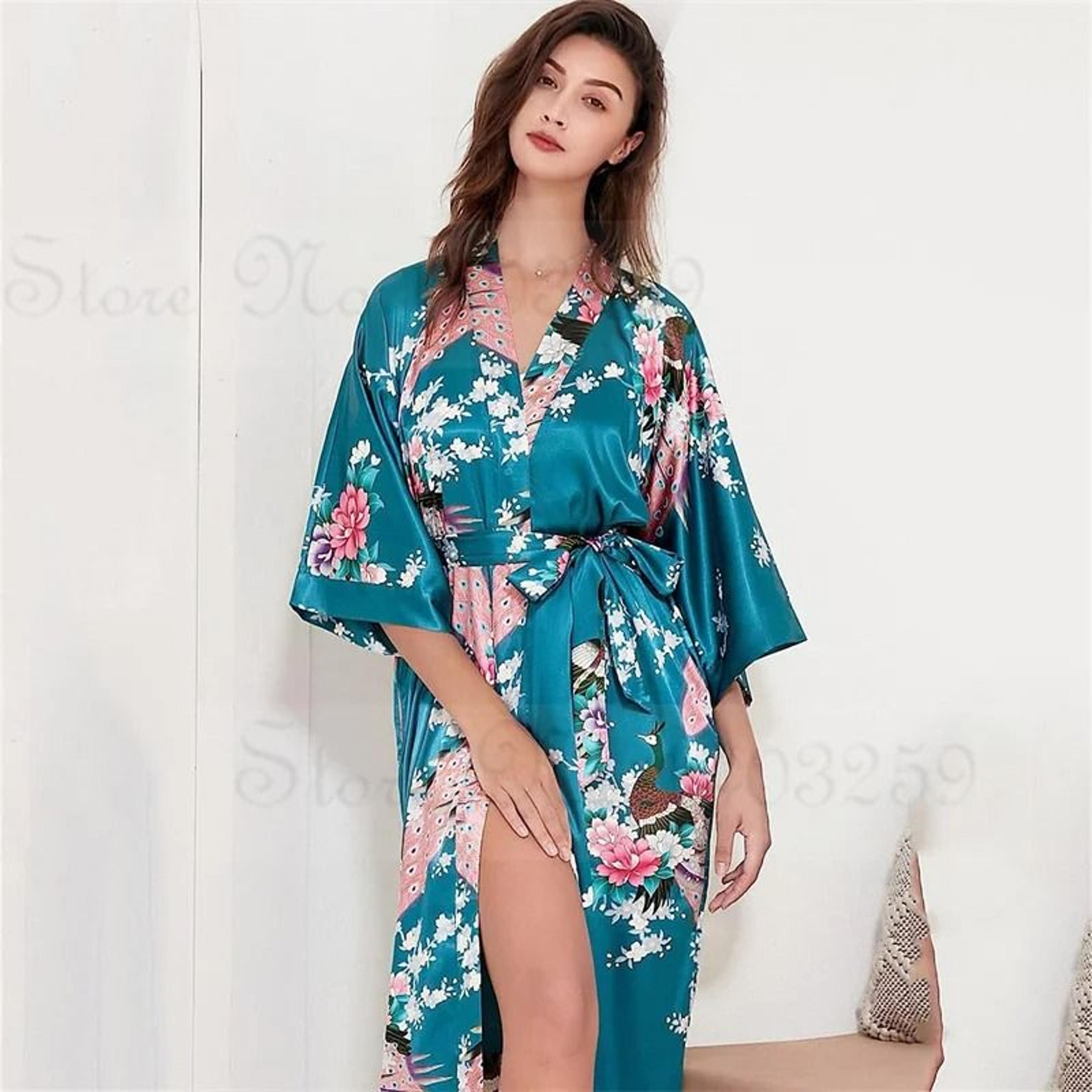 Luxurious Long Satin Kimono Robe  Professional Bride  Bridesmaid Dressing Gown With Pockets 2