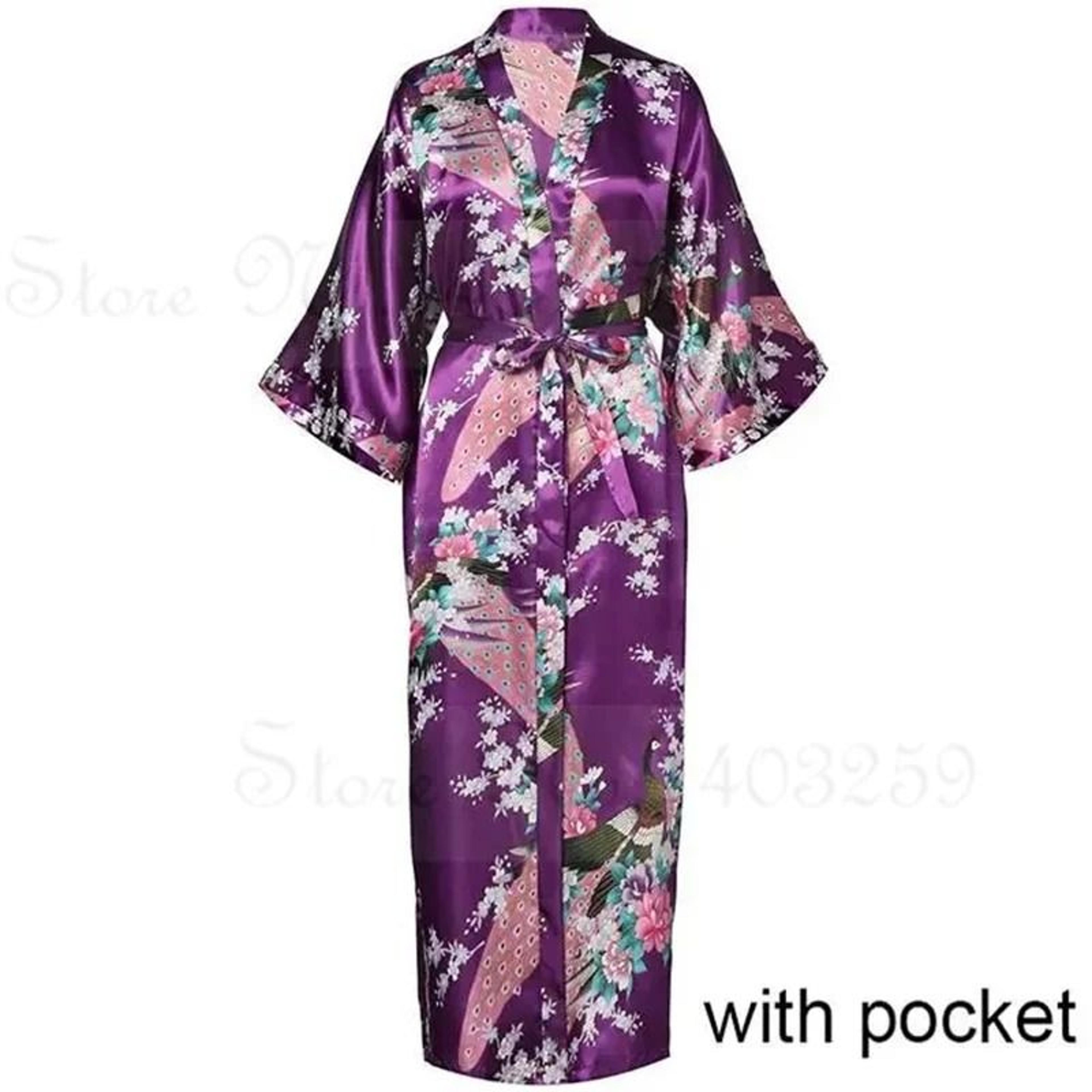 Luxurious Long Satin Kimono Robe  Professional Bride  Bridesmaid Dressing Gown With Pockets 17