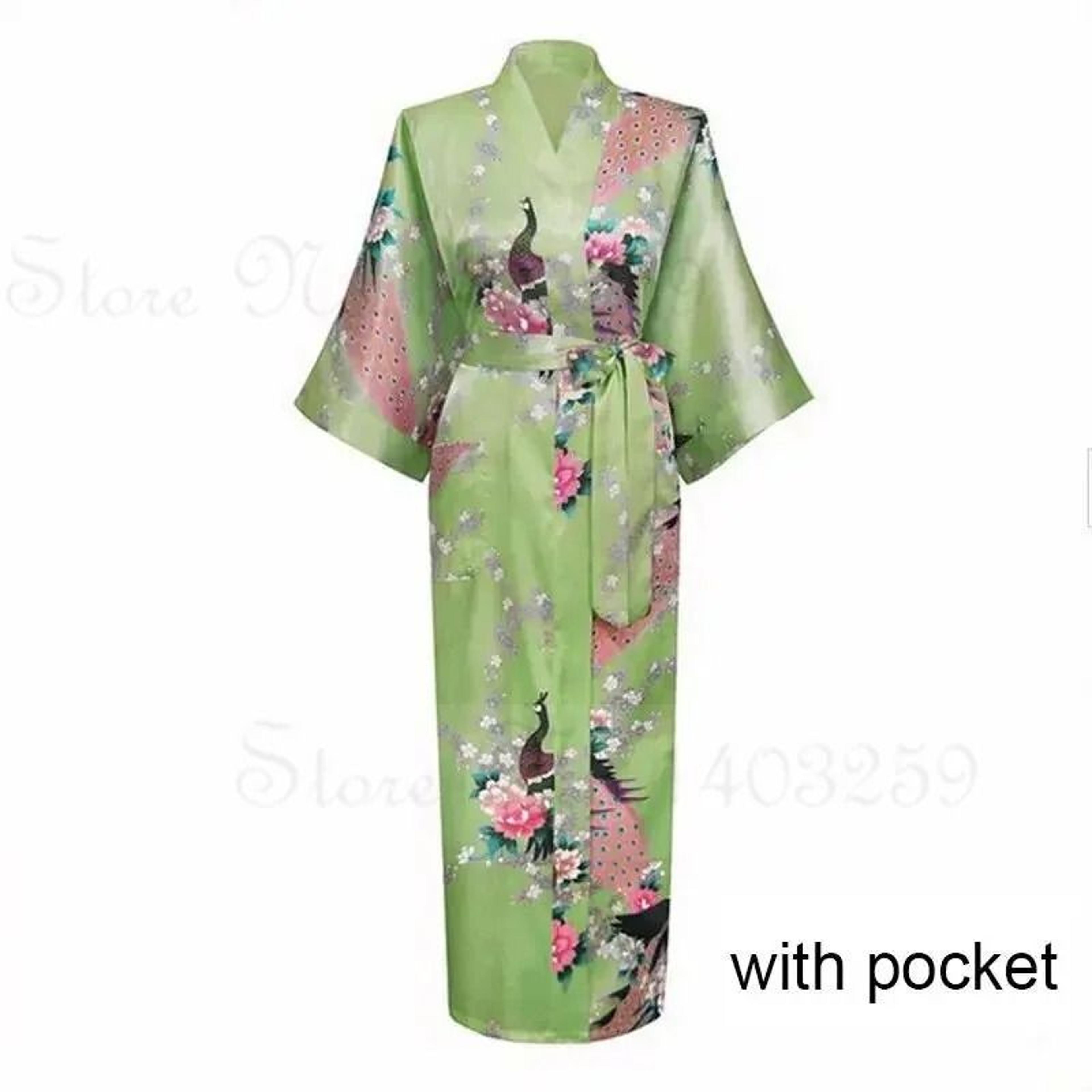 Luxurious Long Satin Kimono Robe  Professional Bride  Bridesmaid Dressing Gown With Pockets 21