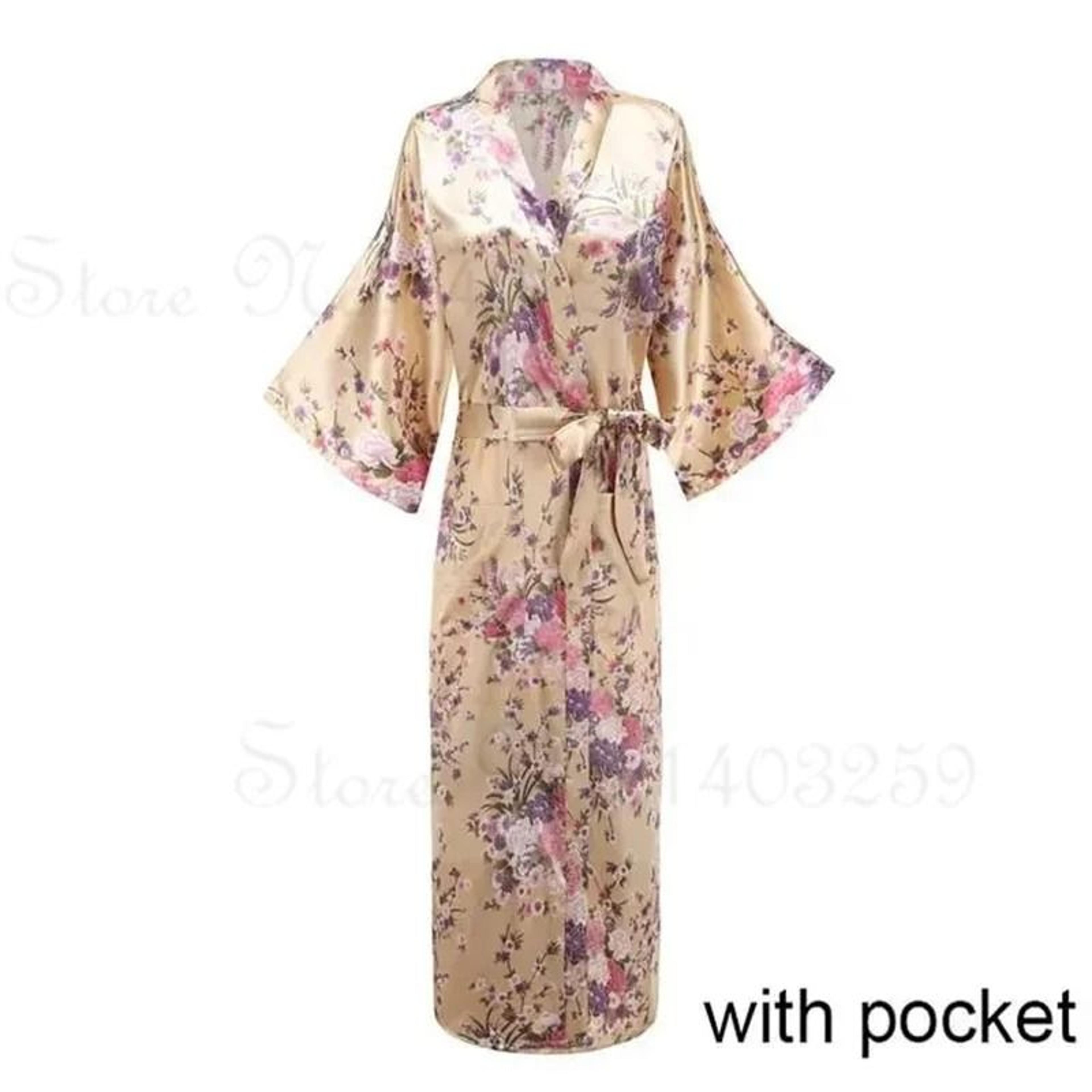 Luxurious Long Satin Kimono Robe  Professional Bride  Bridesmaid Dressing Gown With Pockets 23