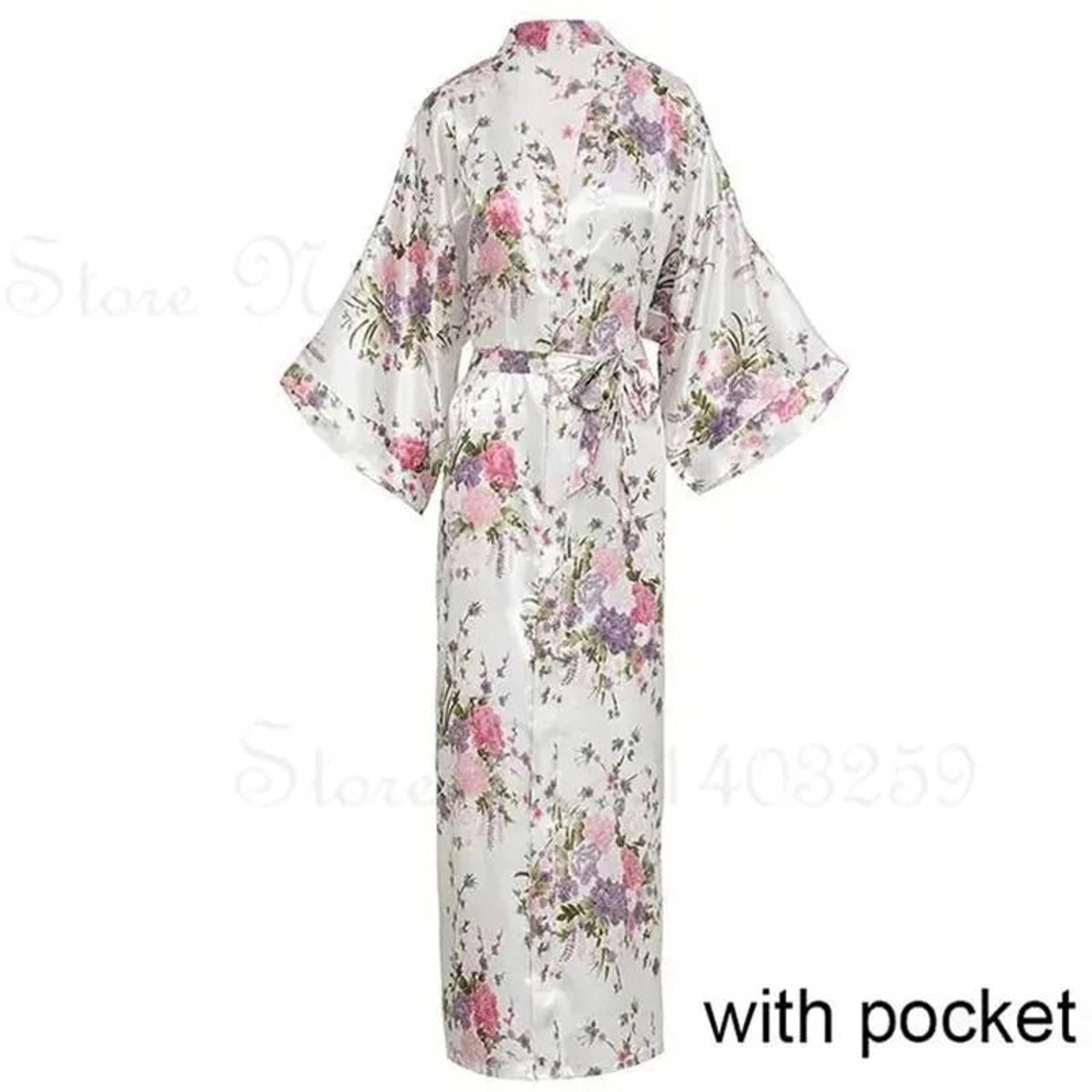 Luxurious Long Satin Kimono Robe  Professional Bride  Bridesmaid Dressing Gown With Pockets 24
