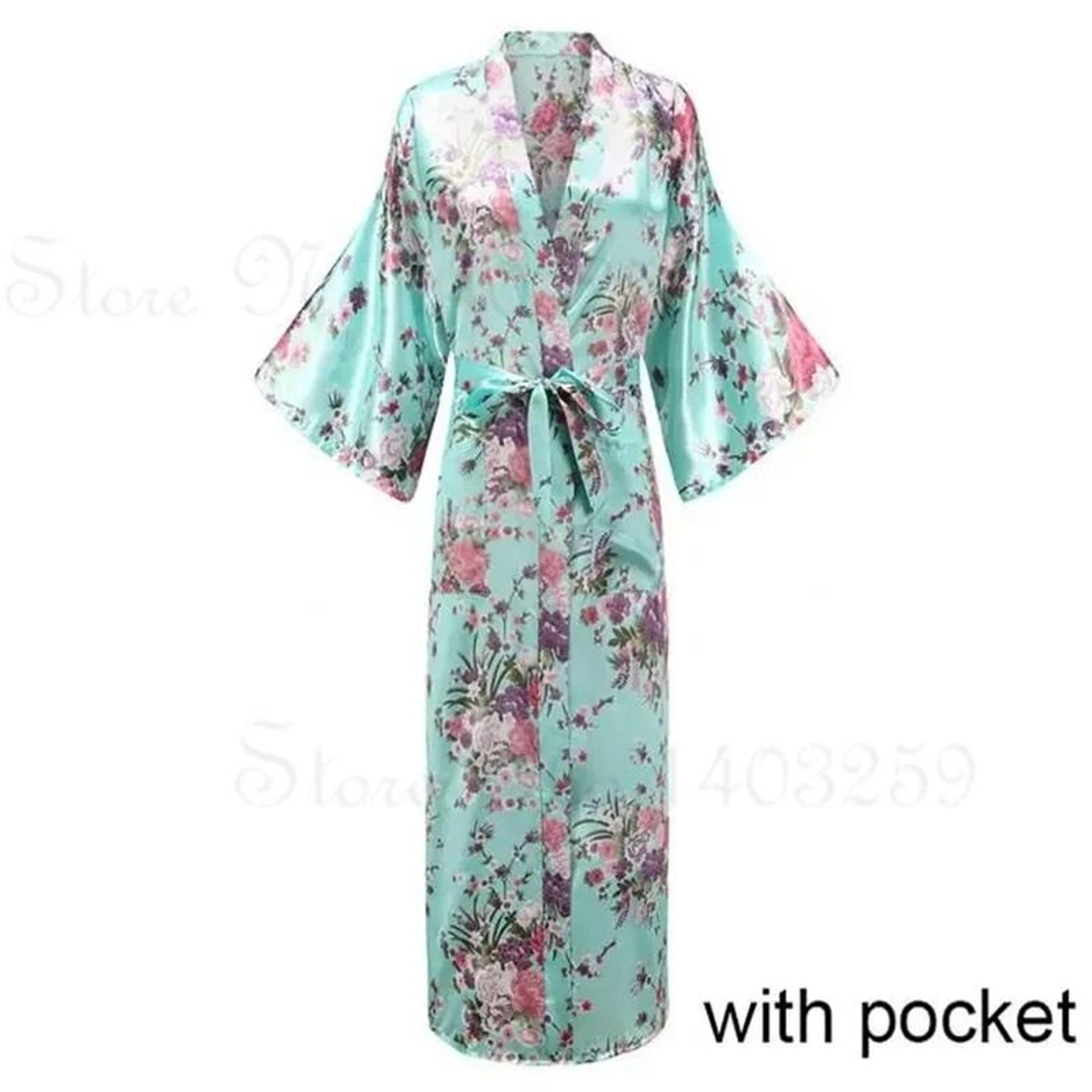 Luxurious Long Satin Kimono Robe  Professional Bride  Bridesmaid Dressing Gown With Pockets 25