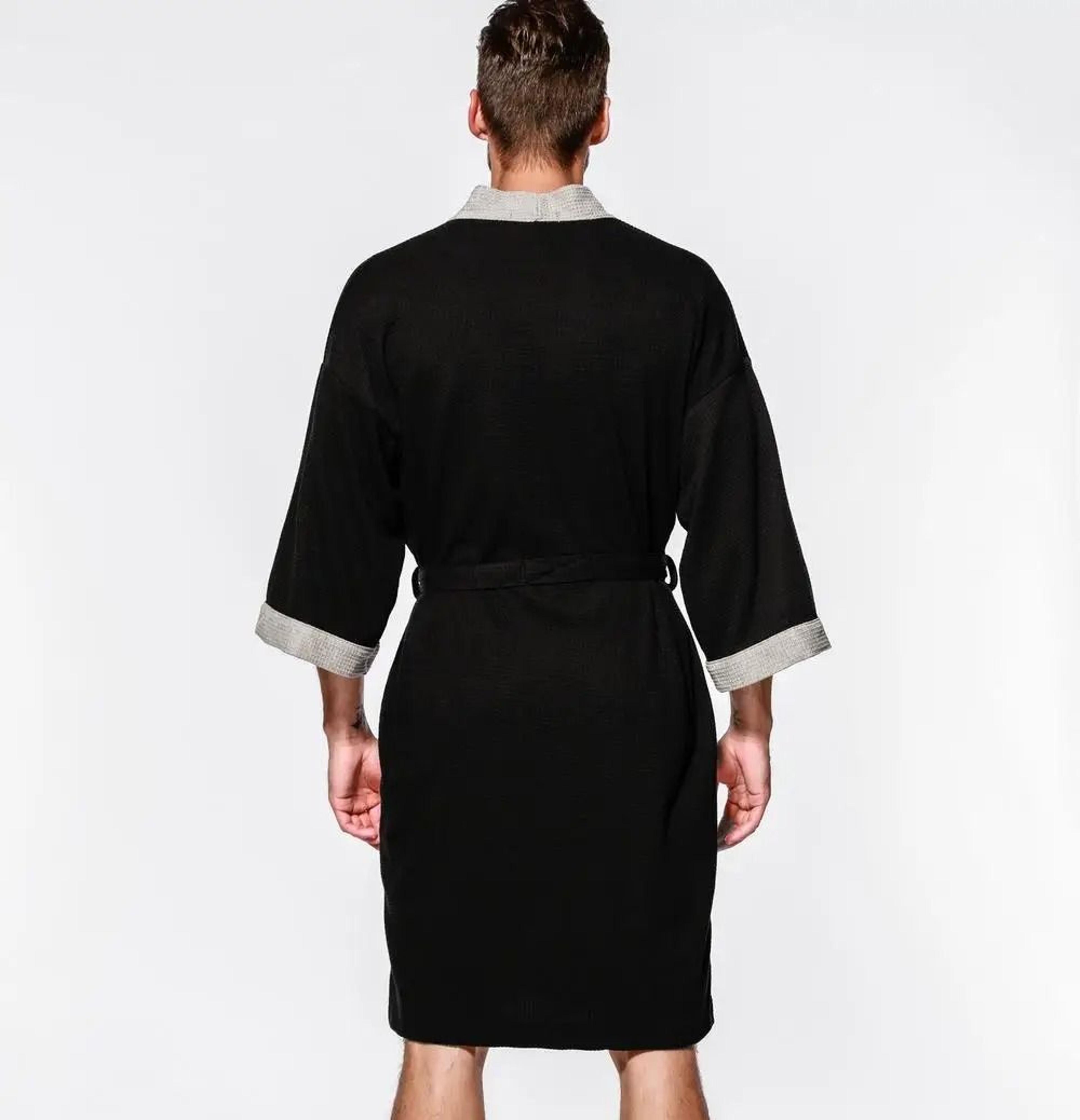 Mens  Womens Cotton Waffle Kimono Robe  Professional Couples Sauna Yukata  Casual Home Wear 5