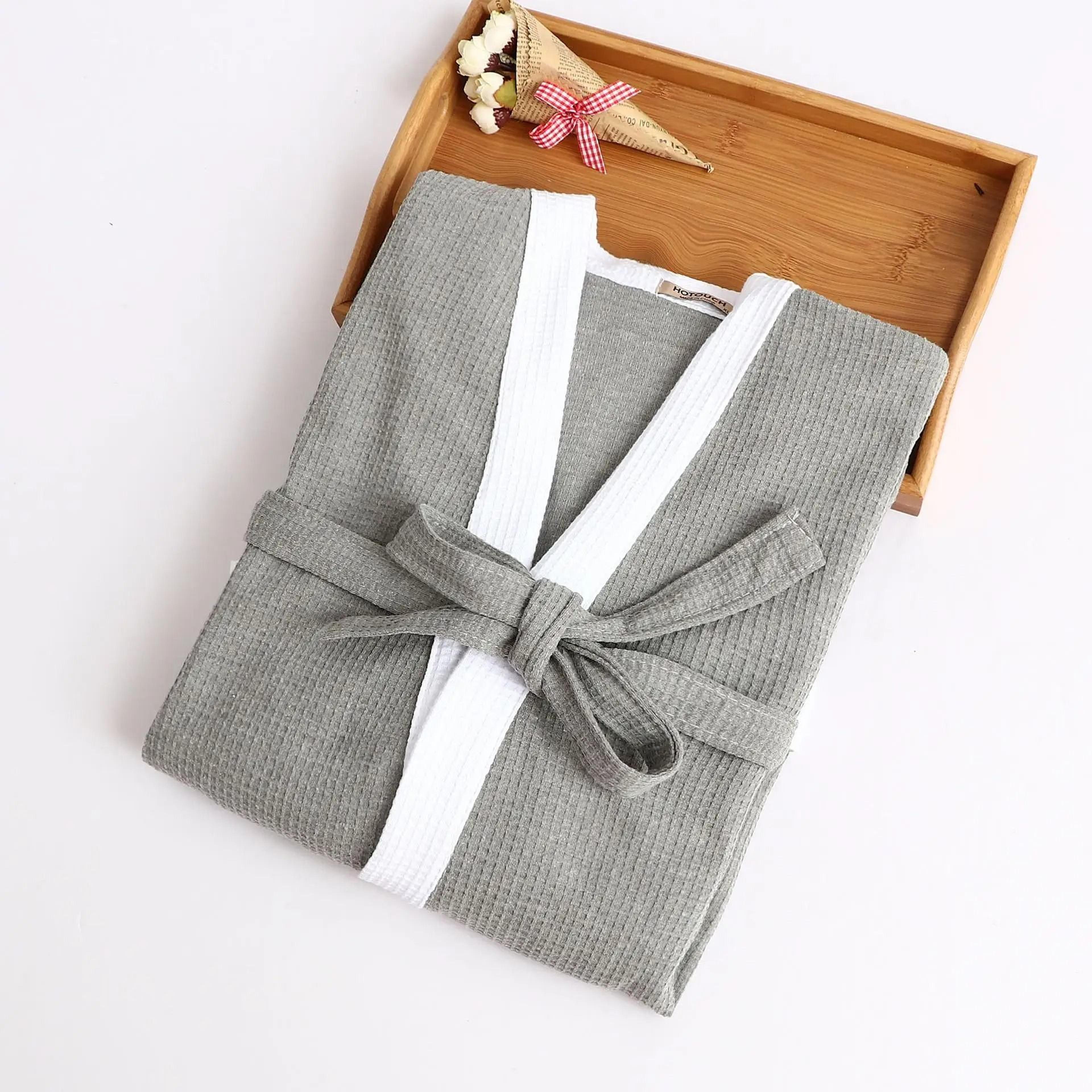 Mens  Womens Cotton Waffle Kimono Robe  Professional Couples Sauna Yukata  Casual Home Wear 8
