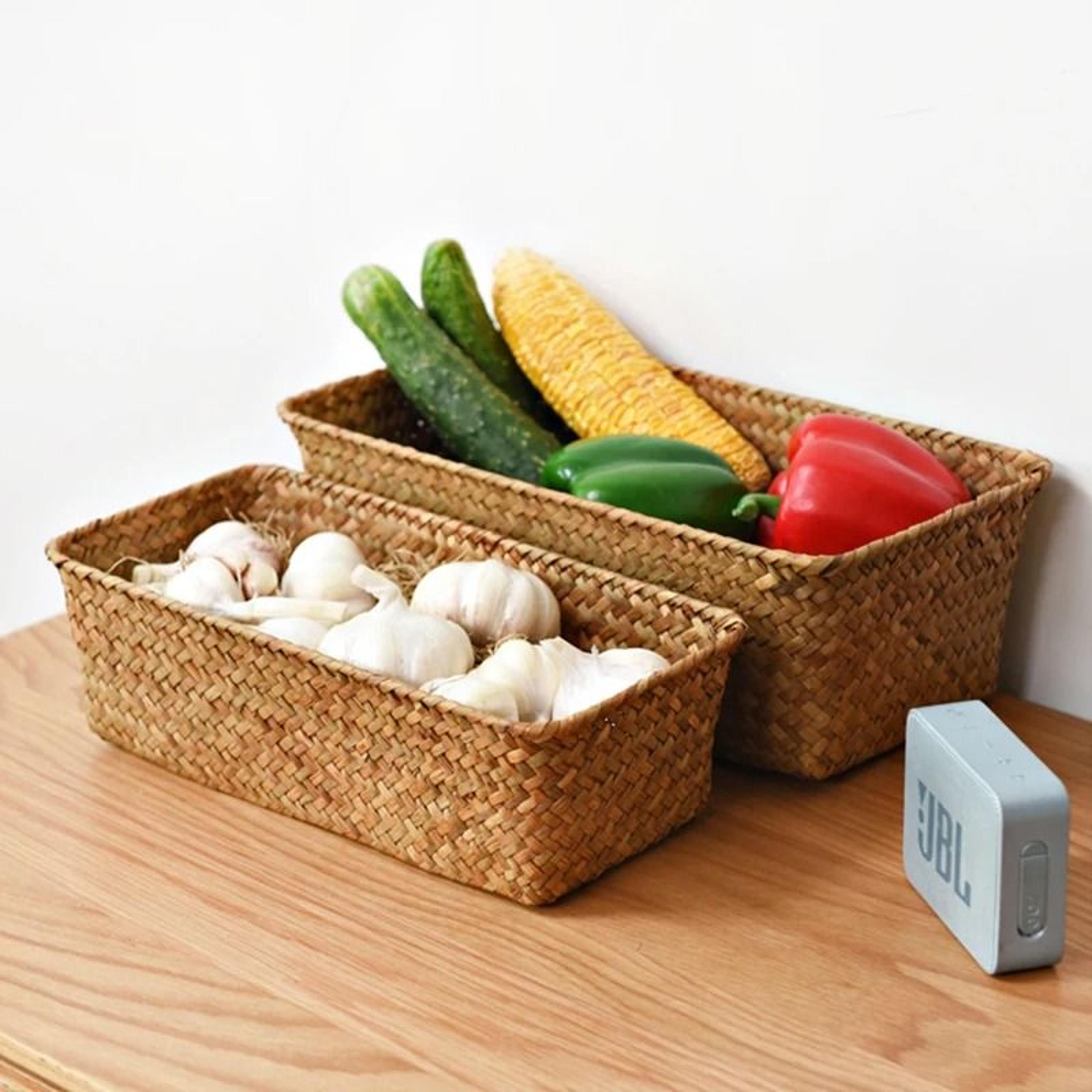 Woven Seagrass Wicker Storage Basket  HighPerformance Rectangular Straw Rattan Sundries Organizer 1