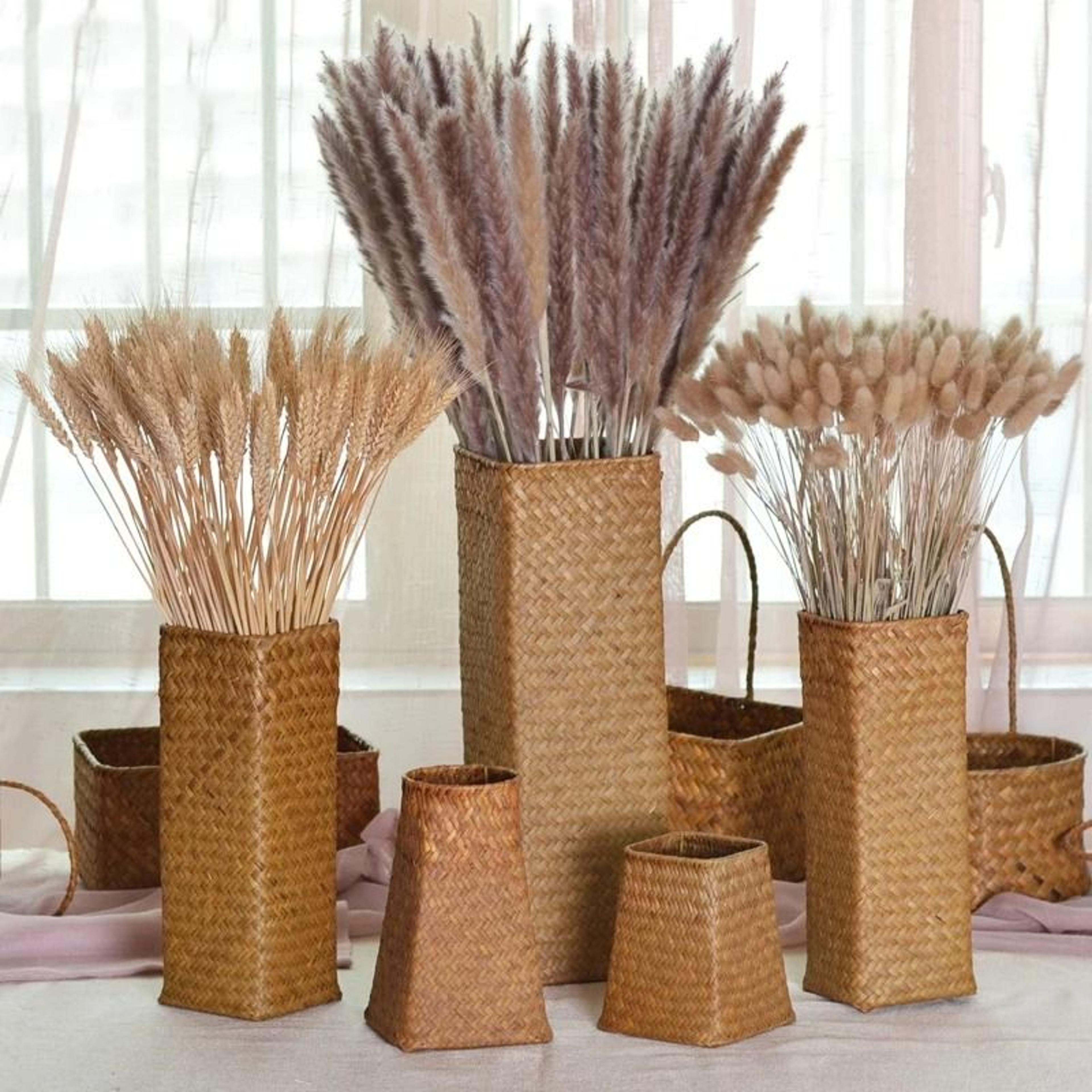 Natural Seaweed Weave Vase  HighPerformance Pastoral Rattan  Bamboo Floral Arrangement Basket 4