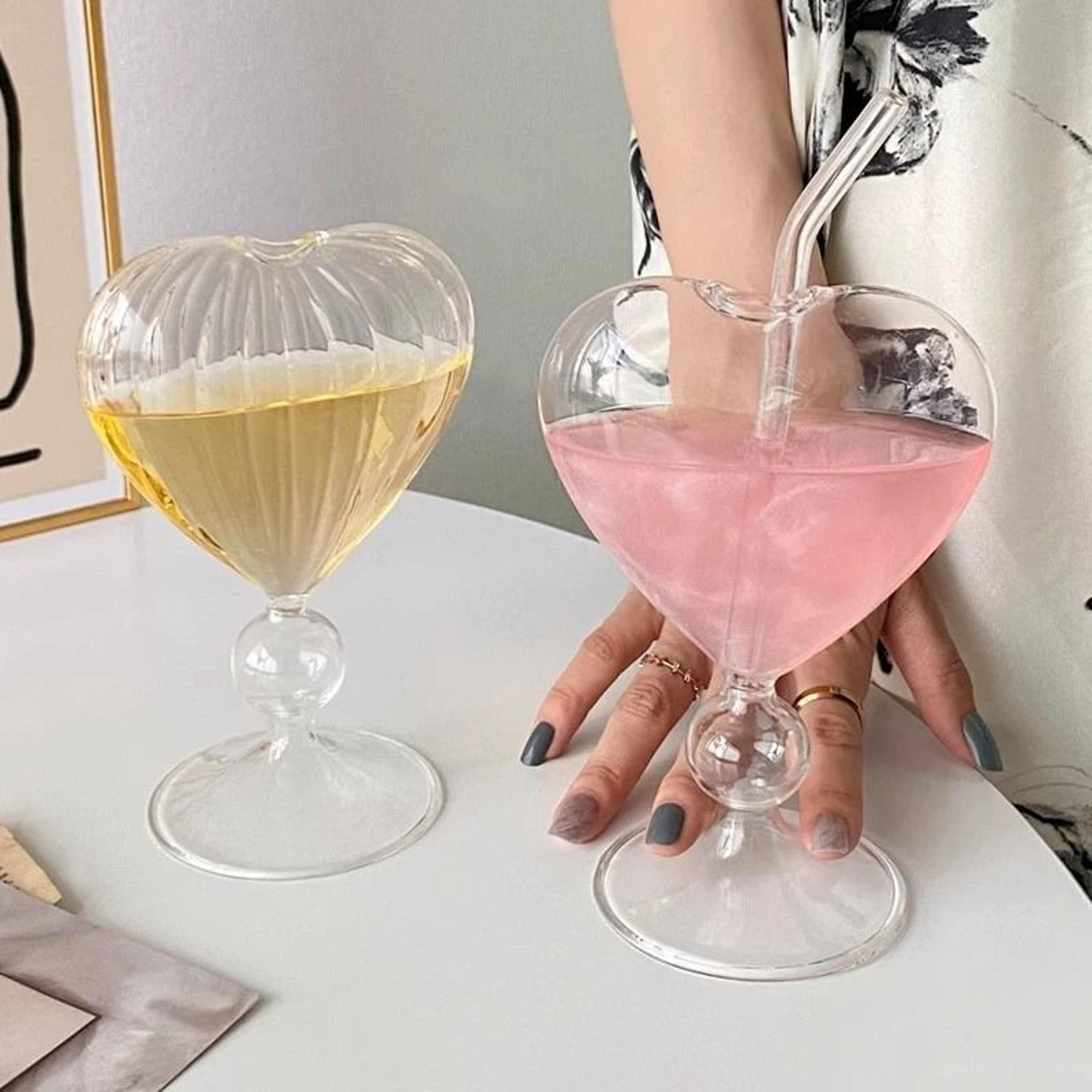 Ins Heart Shape Glass Mug  HighPerformance 220ml Juice  Cocktail Tumbler 1