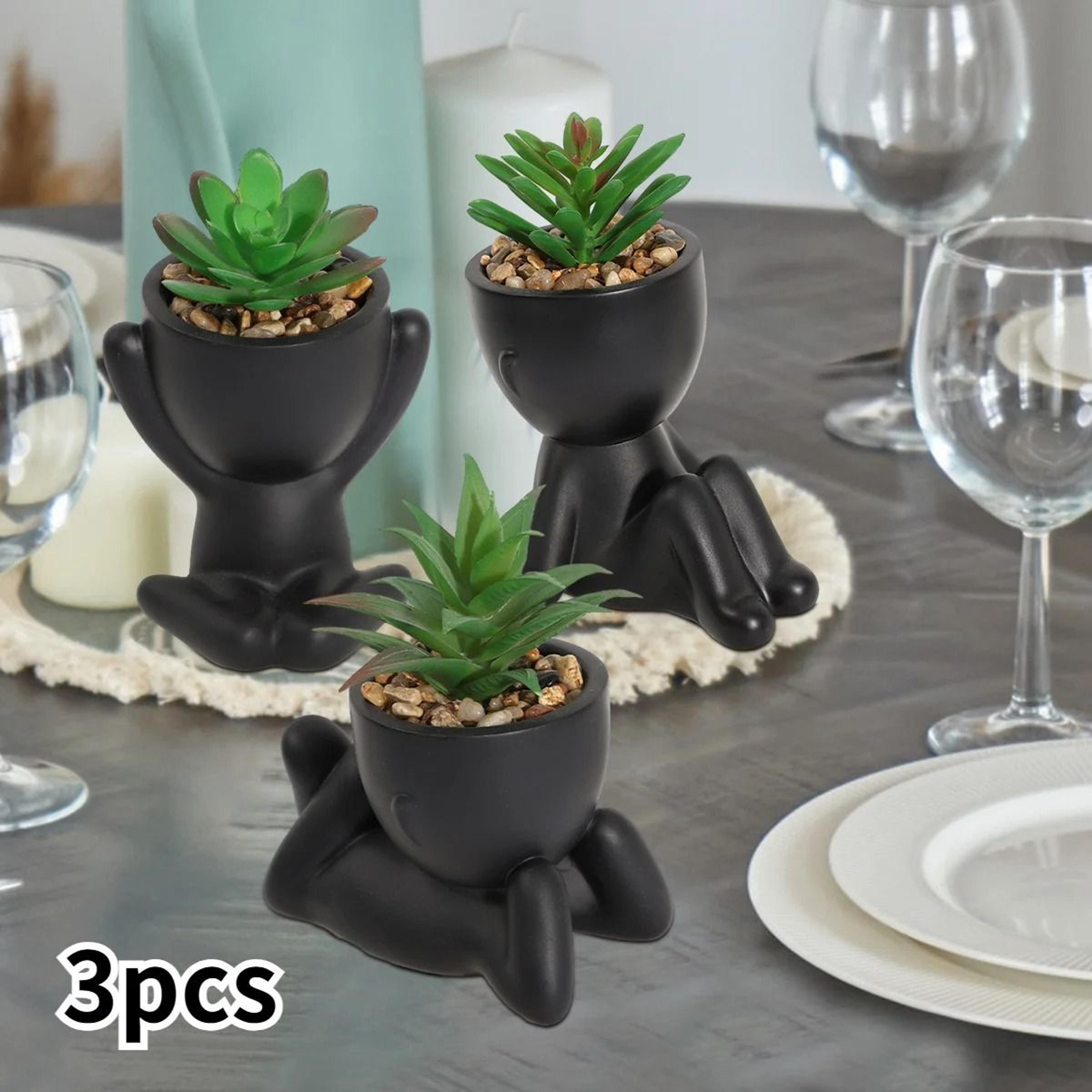 Cartoon Pot Artificial Aloe Set  HighPerformance 3Piece Black PE Succulent Collection  Home Decorat 2