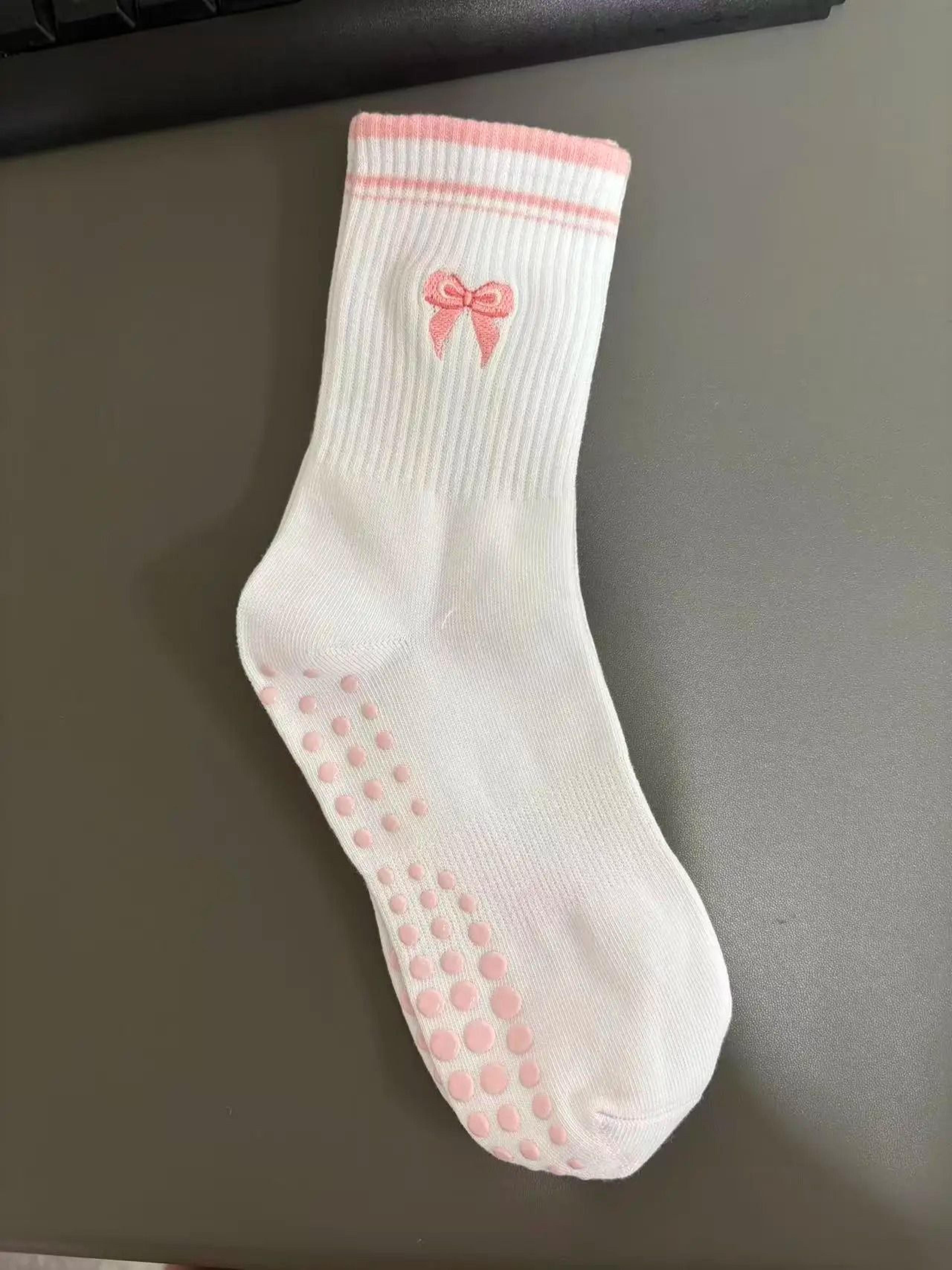 Knitted Embroidered Yoga Fitness Pilates Sports Socks Silicone Non Slip Bottom Women Middle Socks 29
