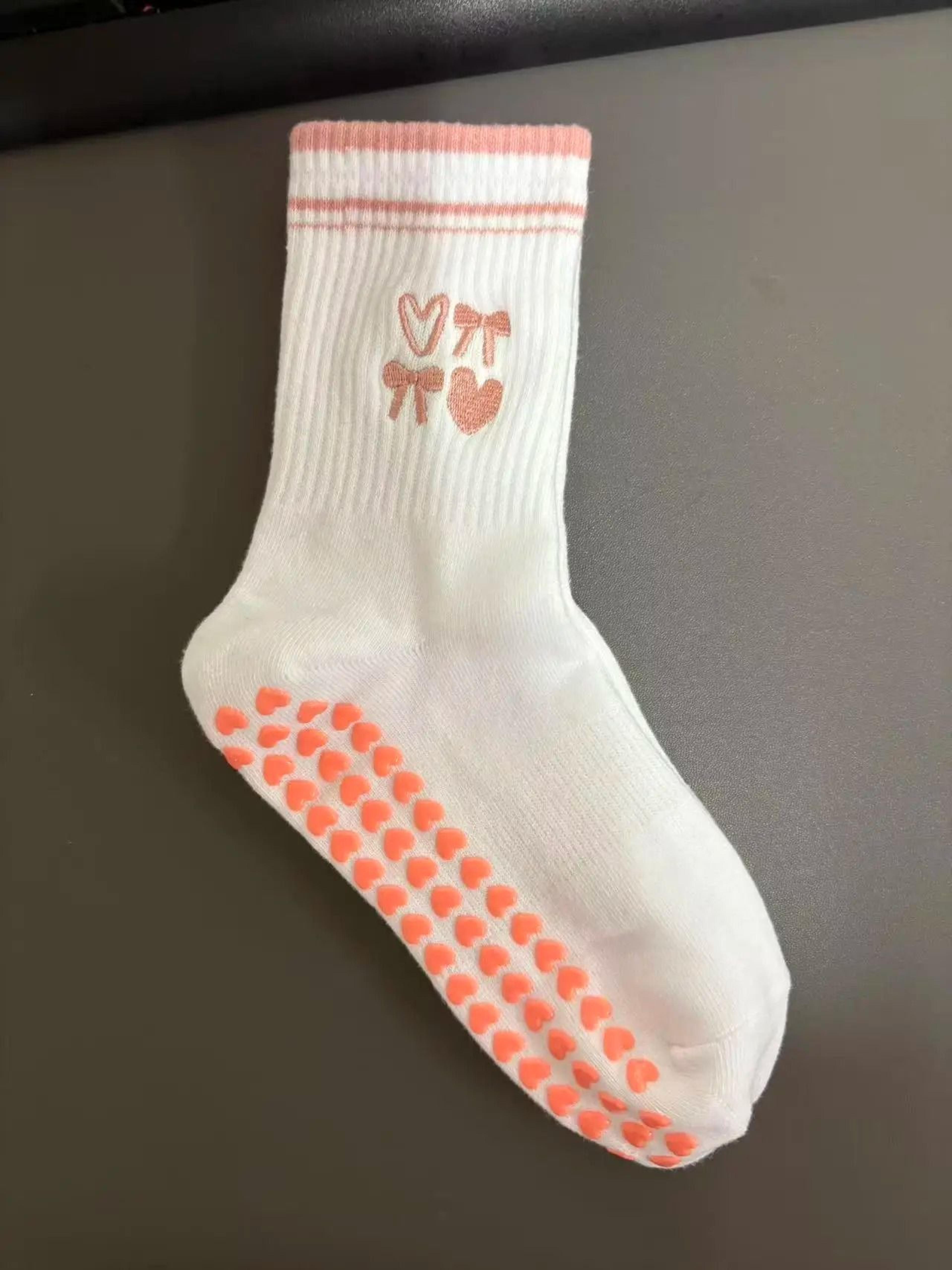Knitted Embroidered Yoga Fitness Pilates Sports Socks Silicone Non Slip Bottom Women Middle Socks 26