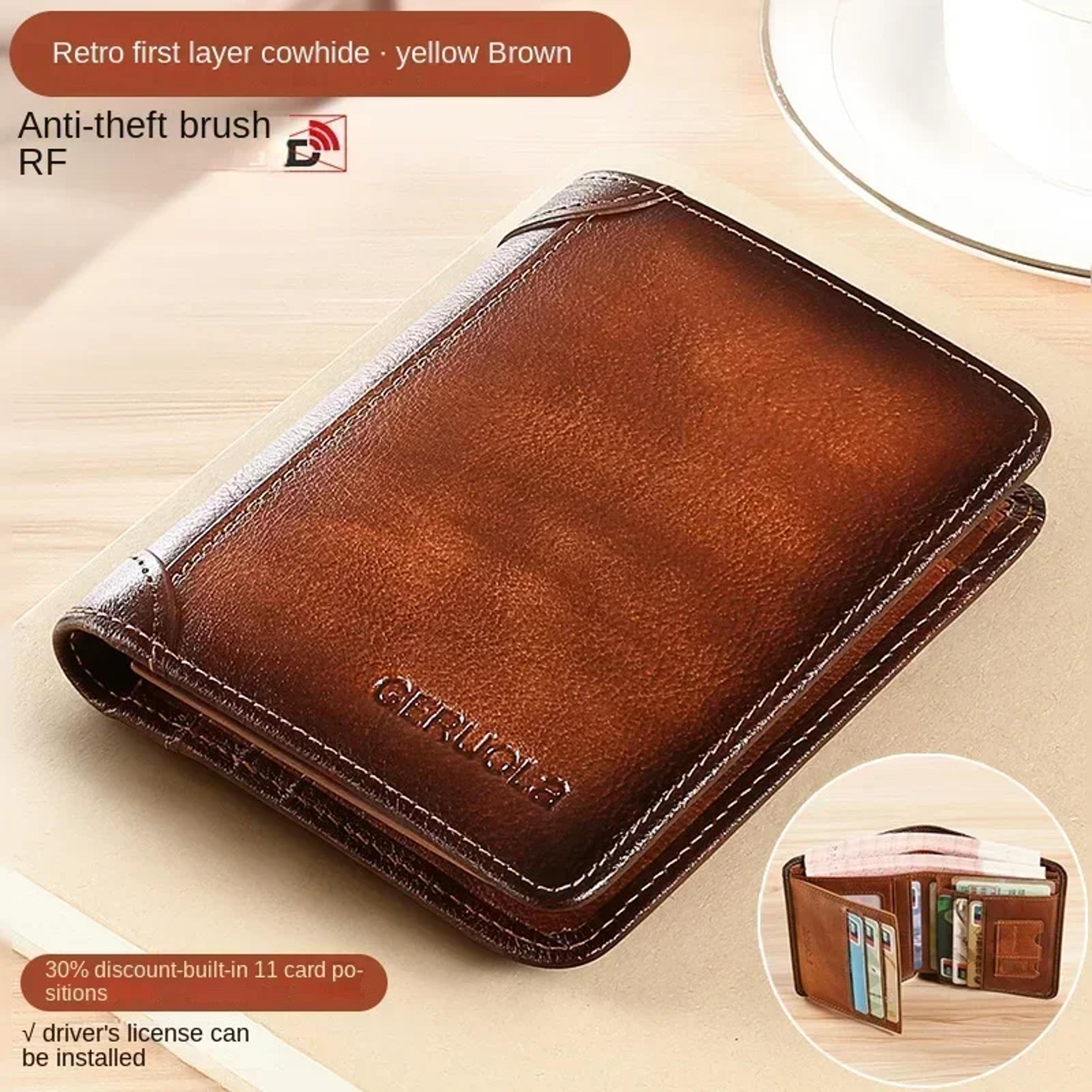 Classic Trifold Leather Wallet For Men  RFID Protection  Large Capacity 2