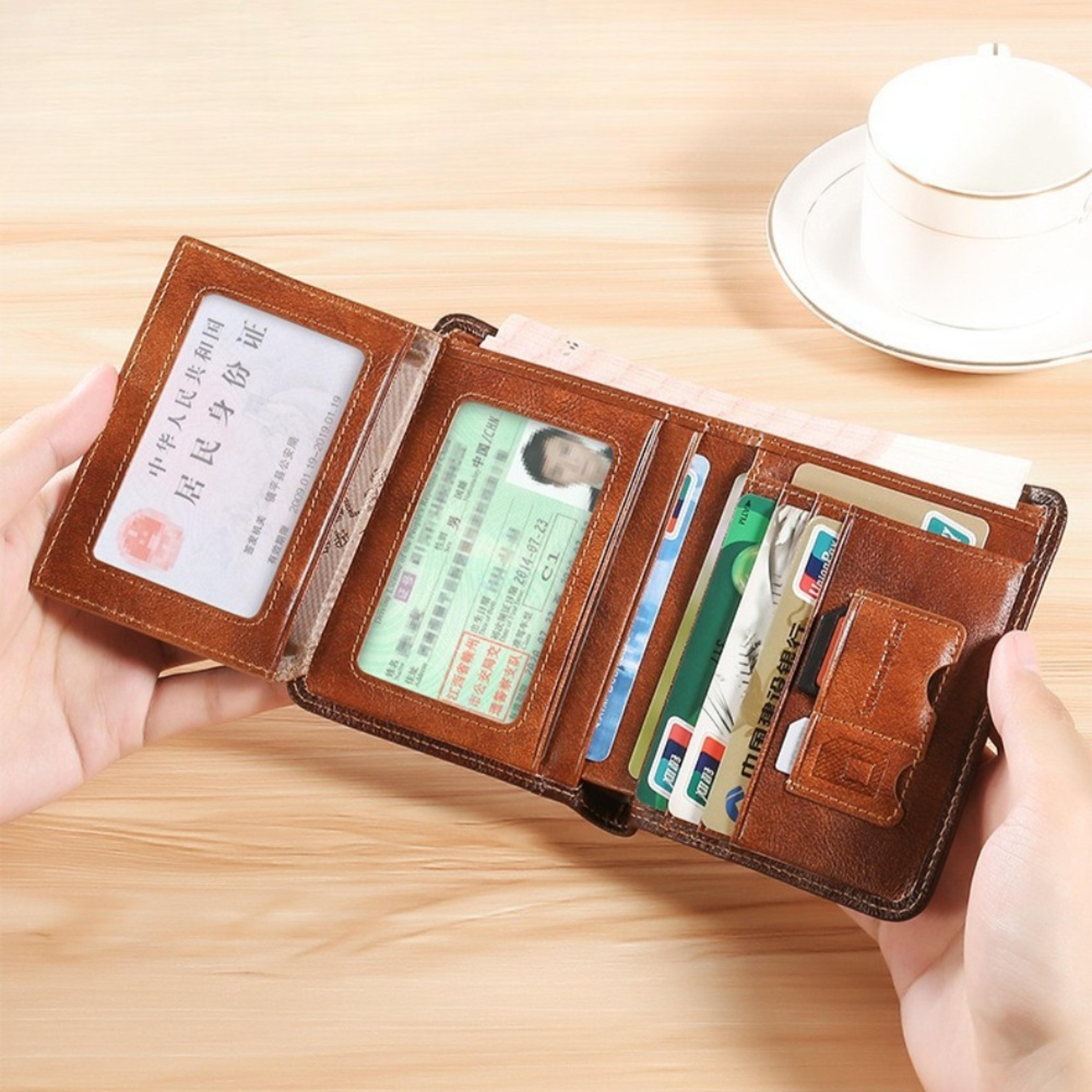 Classic Trifold Leather Wallet For Men  RFID Protection  Large Capacity 1