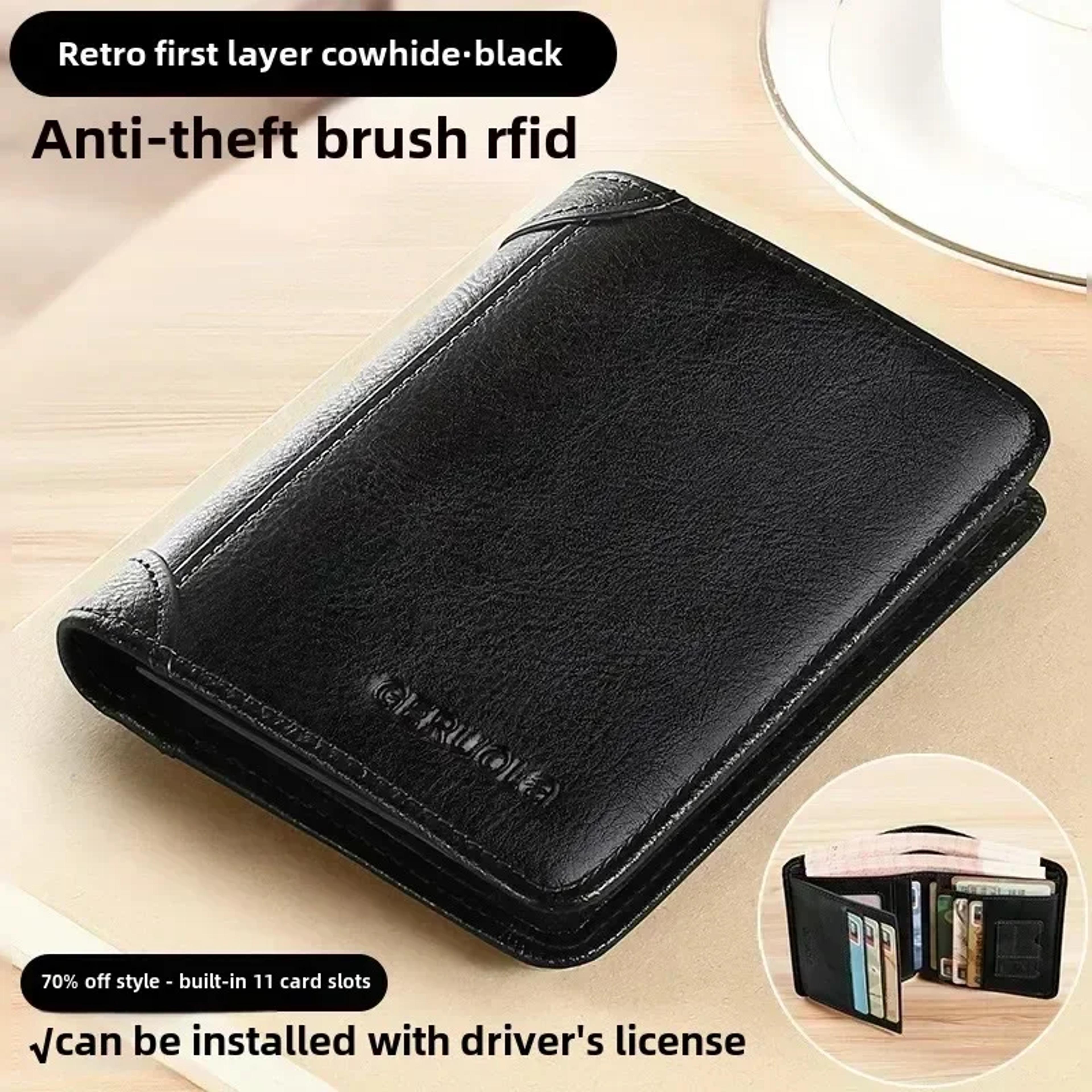 Classic Trifold Leather Wallet For Men  RFID Protection  Large Capacity 10